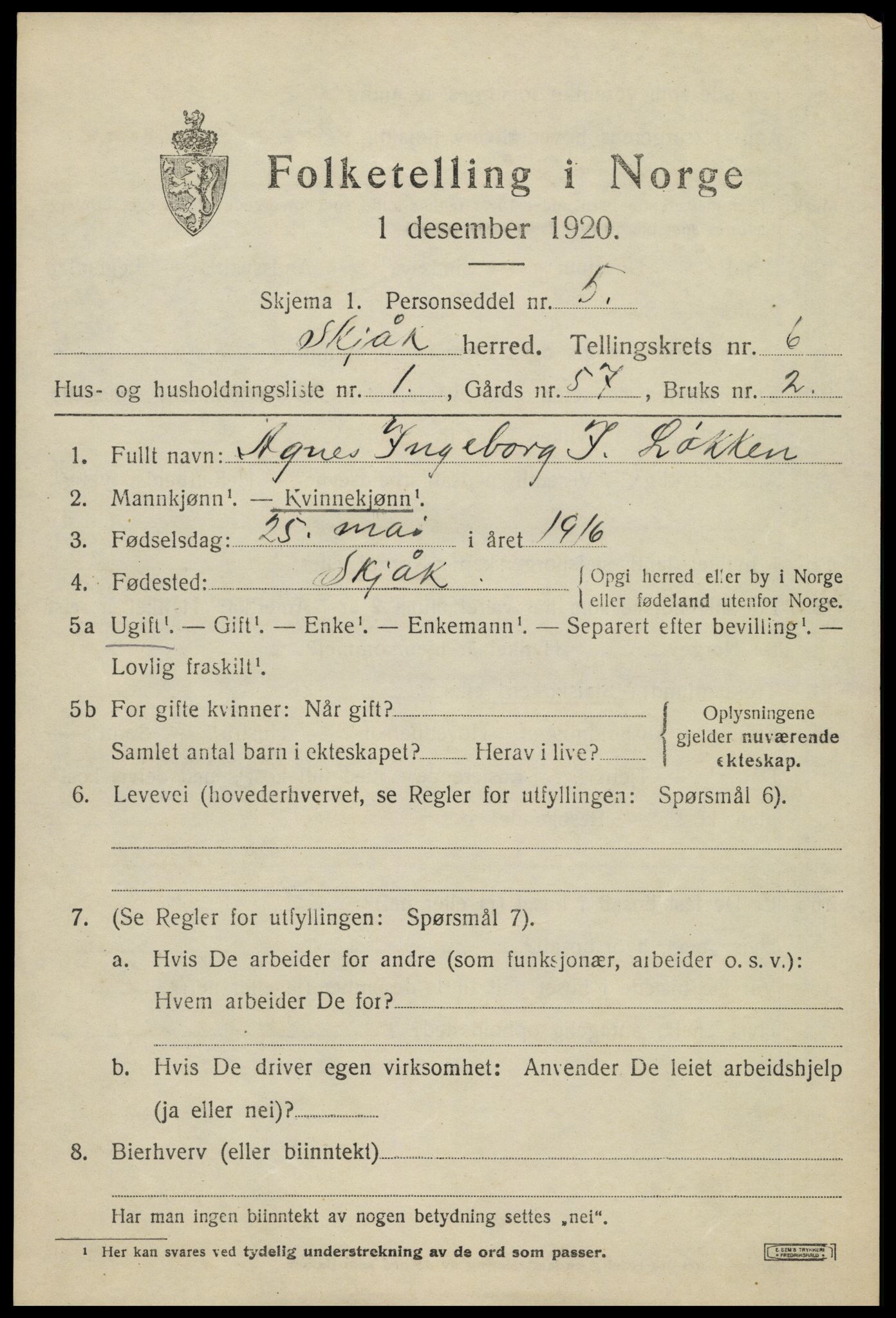 SAH, 1920 census for Skjåk, 1920, p. 3002