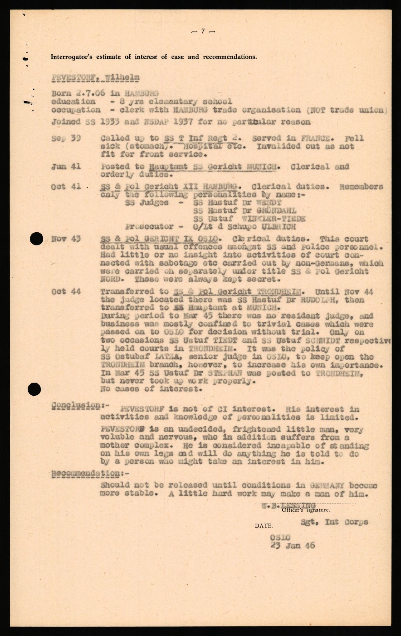 Forsvaret, Forsvarets overkommando II, AV/RA-RAFA-3915/D/Db/L0026: CI Questionaires. Tyske okkupasjonsstyrker i Norge. Tyskere., 1945-1946, p. 55