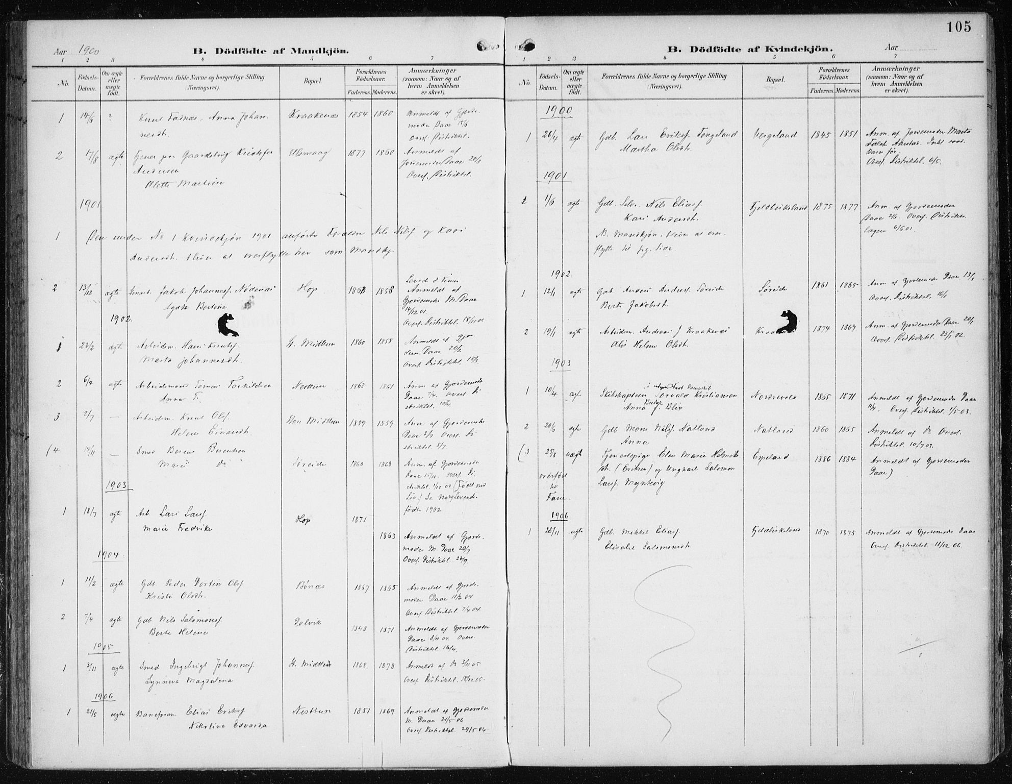 Fana Sokneprestembete, SAB/A-75101/H/Haa/Haai/L0003: Parish register (official) no. I 3, 1900-1912, p. 105