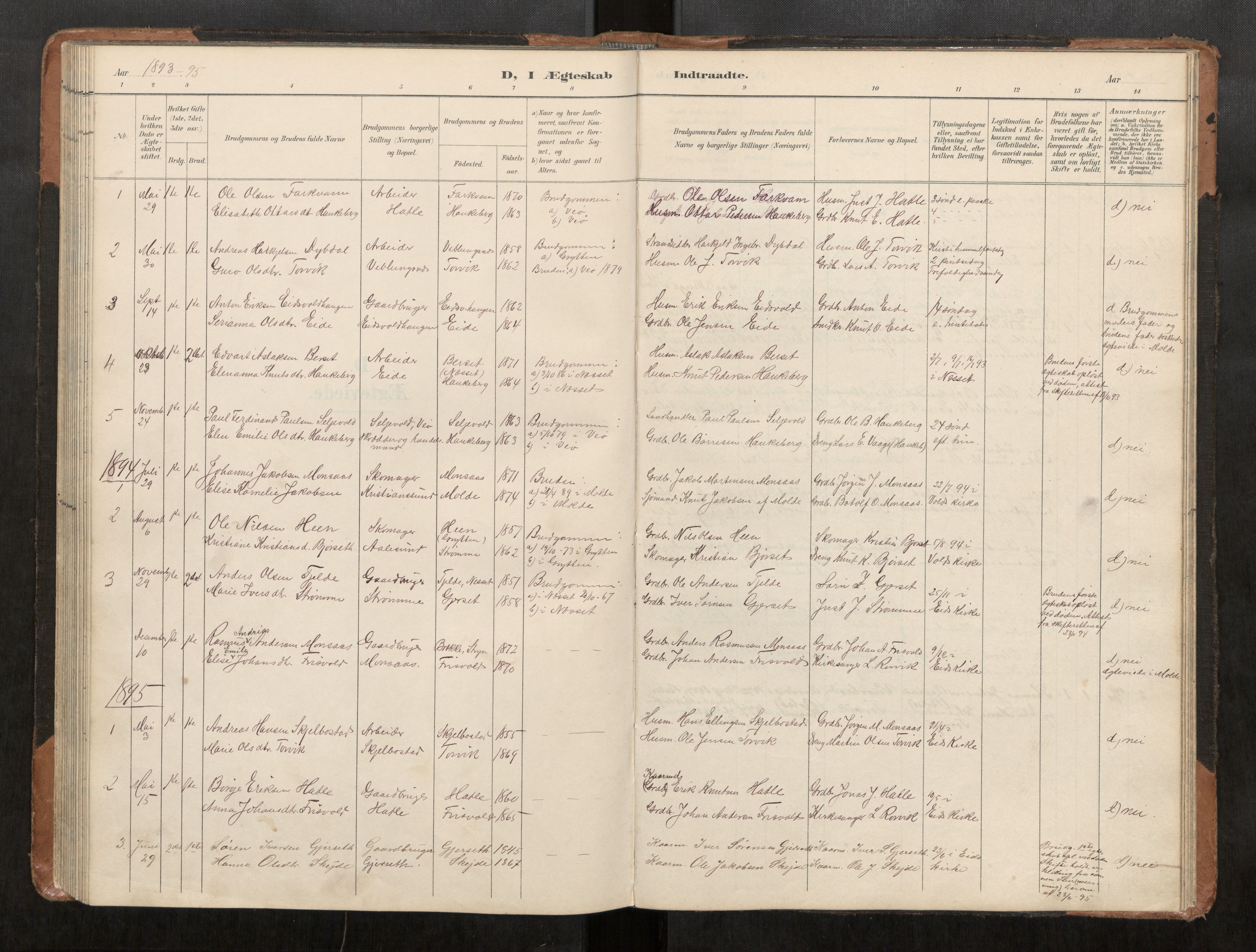 Ministerialprotokoller, klokkerbøker og fødselsregistre - Møre og Romsdal, AV/SAT-A-1454/542/L0561: Parish register (copy) no. 542C03, 1893-1931