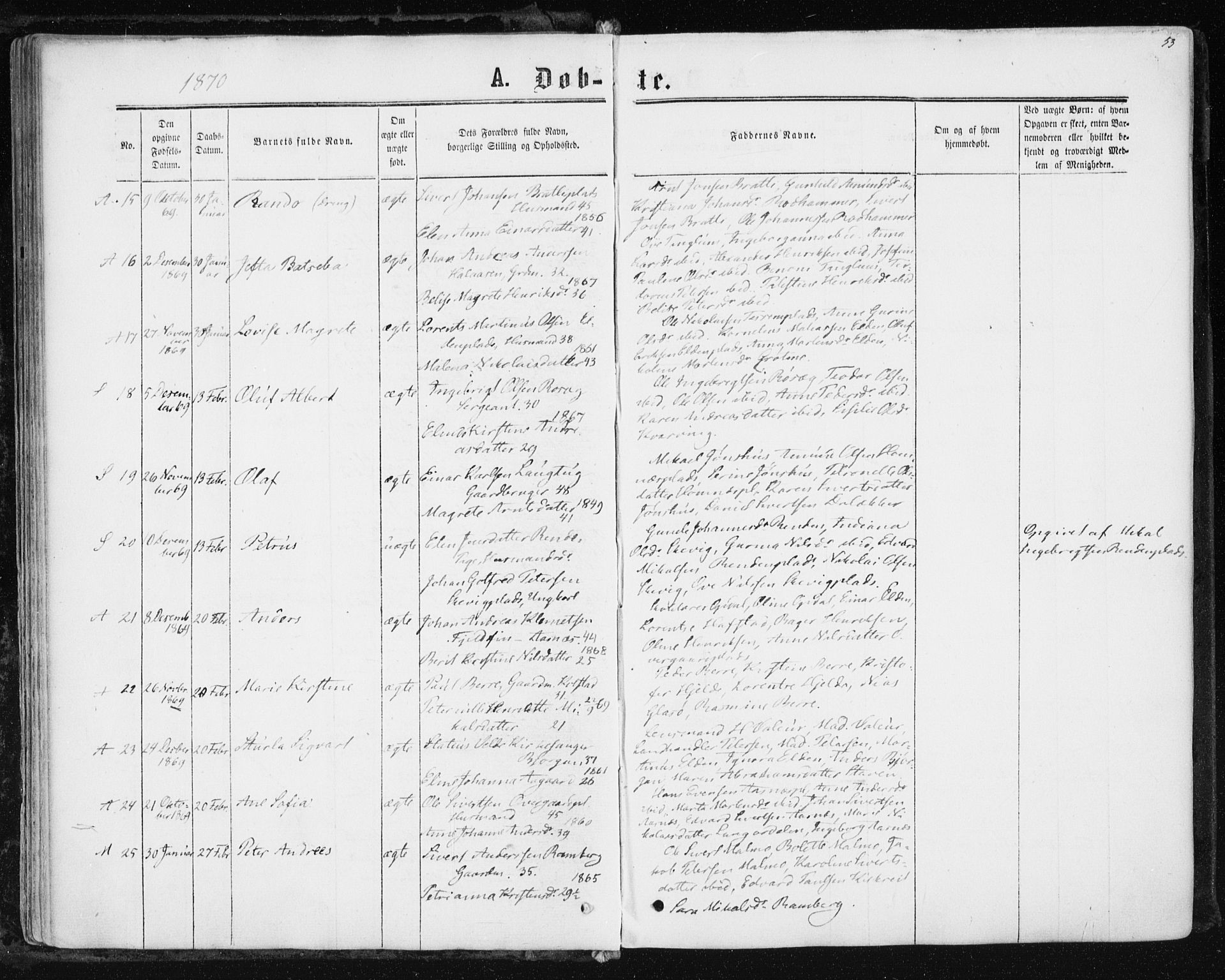 Ministerialprotokoller, klokkerbøker og fødselsregistre - Nord-Trøndelag, AV/SAT-A-1458/741/L0394: Parish register (official) no. 741A08, 1864-1877, p. 53