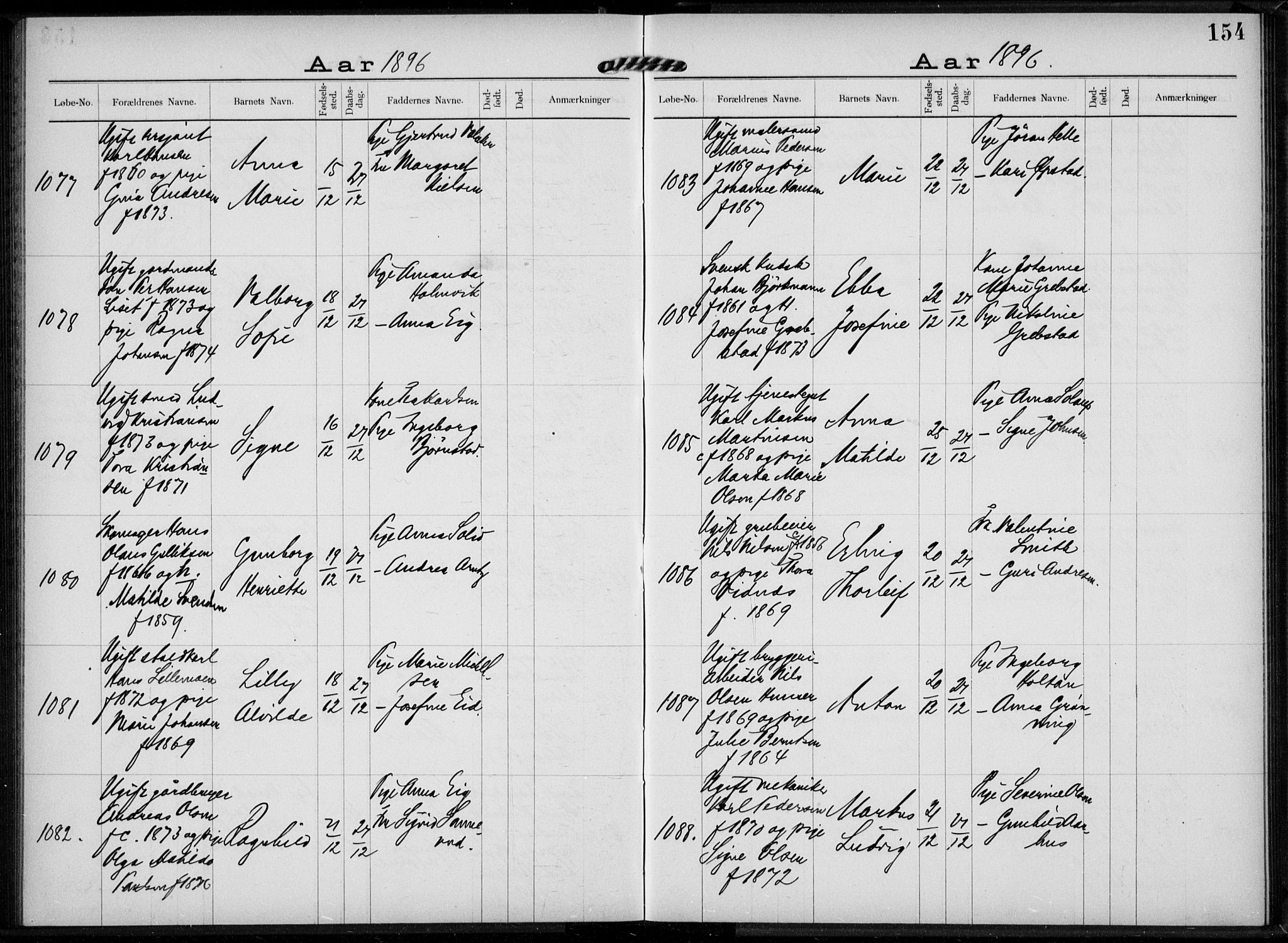 Rikshospitalet prestekontor Kirkebøker, AV/SAO-A-10309b/K/L0004/0002: Baptism register no. 4.2, 1895-1897, p. 154