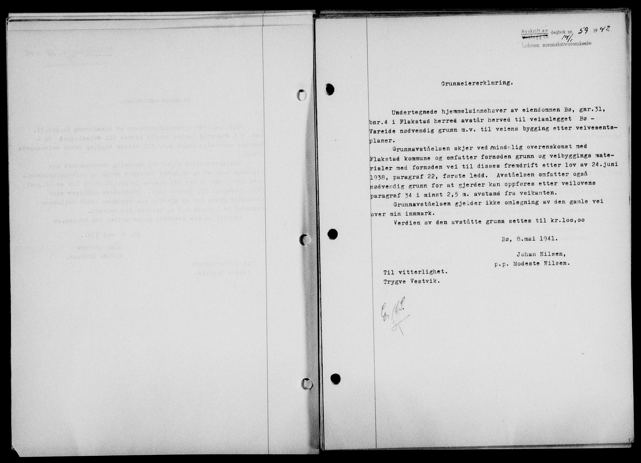 Lofoten sorenskriveri, SAT/A-0017/1/2/2C/L0009a: Mortgage book no. 9a, 1941-1942, Diary no: : 59/1942