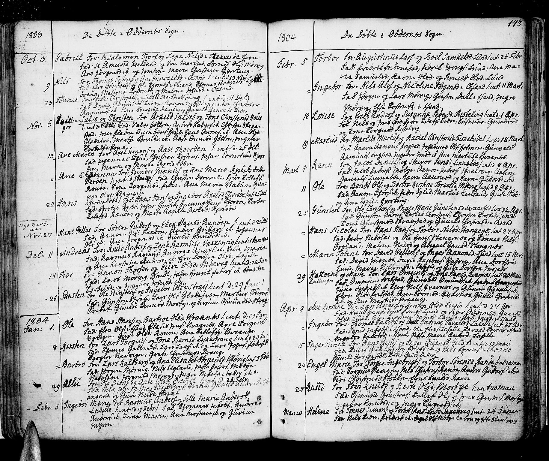 Oddernes sokneprestkontor, SAK/1111-0033/F/Fa/Faa/L0004: Parish register (official) no. A 4, 1764-1820, p. 143