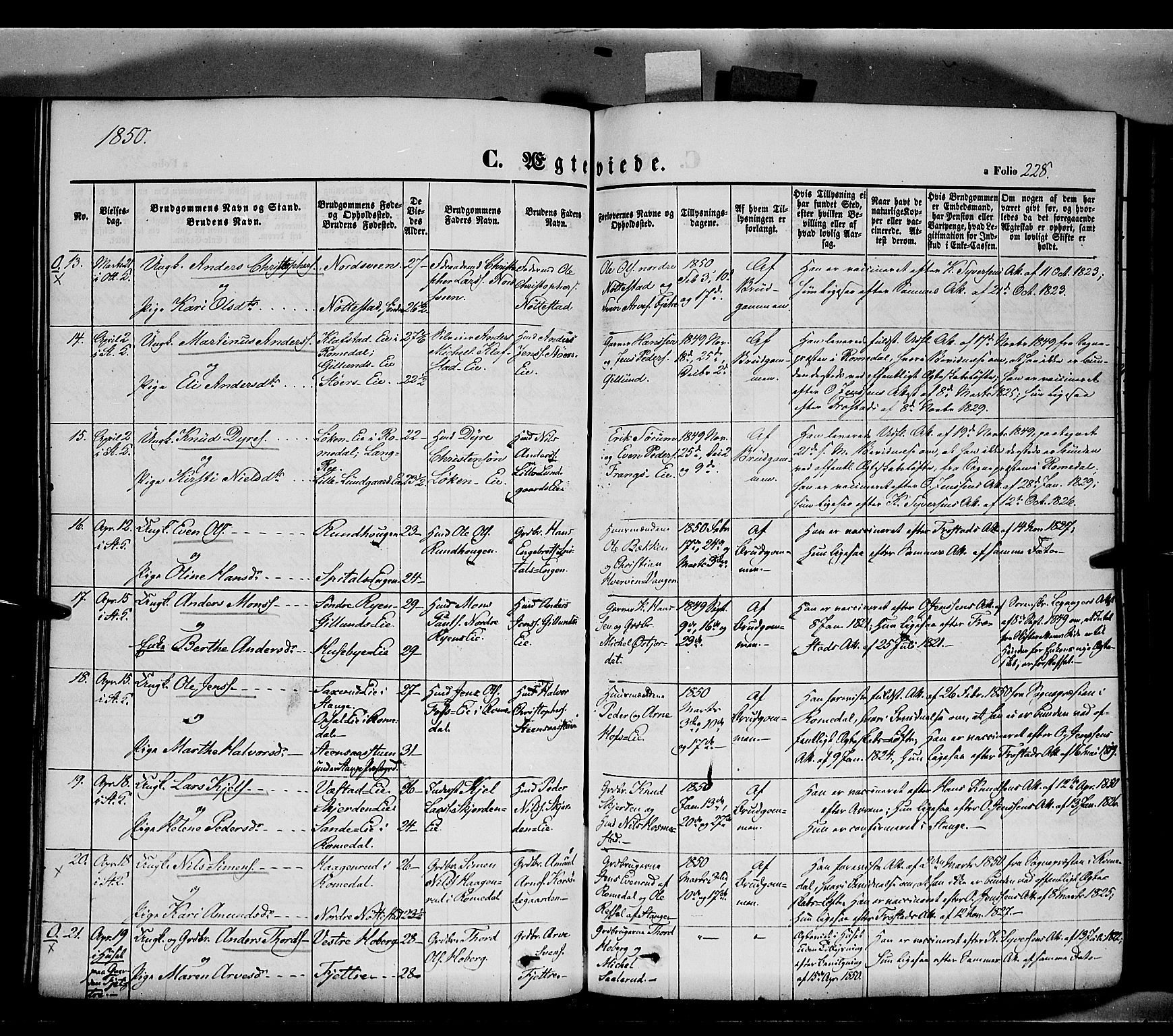 Stange prestekontor, SAH/PREST-002/K/L0011: Parish register (official) no. 11, 1846-1852, p. 228