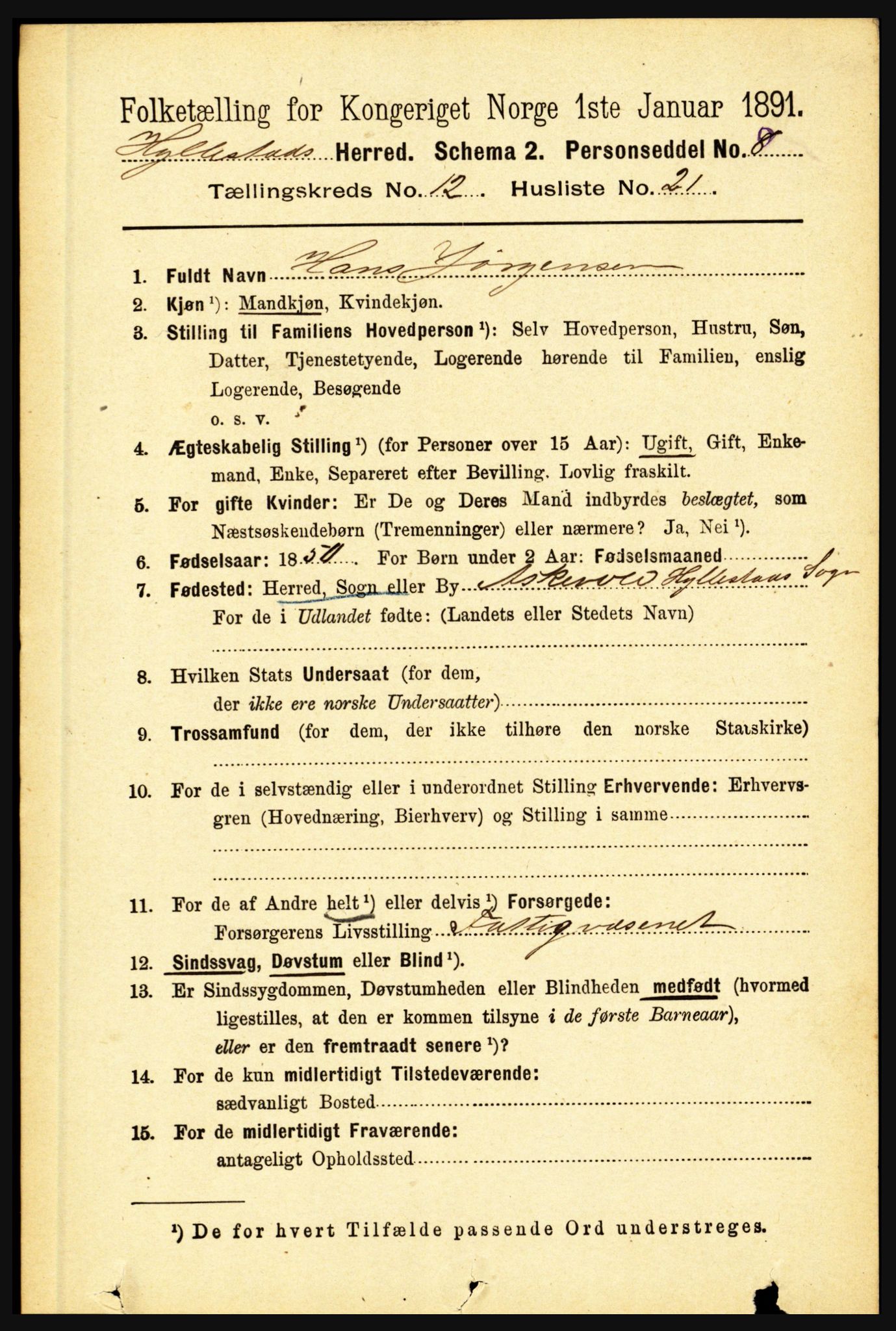 RA, 1891 census for 1413 Hyllestad, 1891, p. 2372