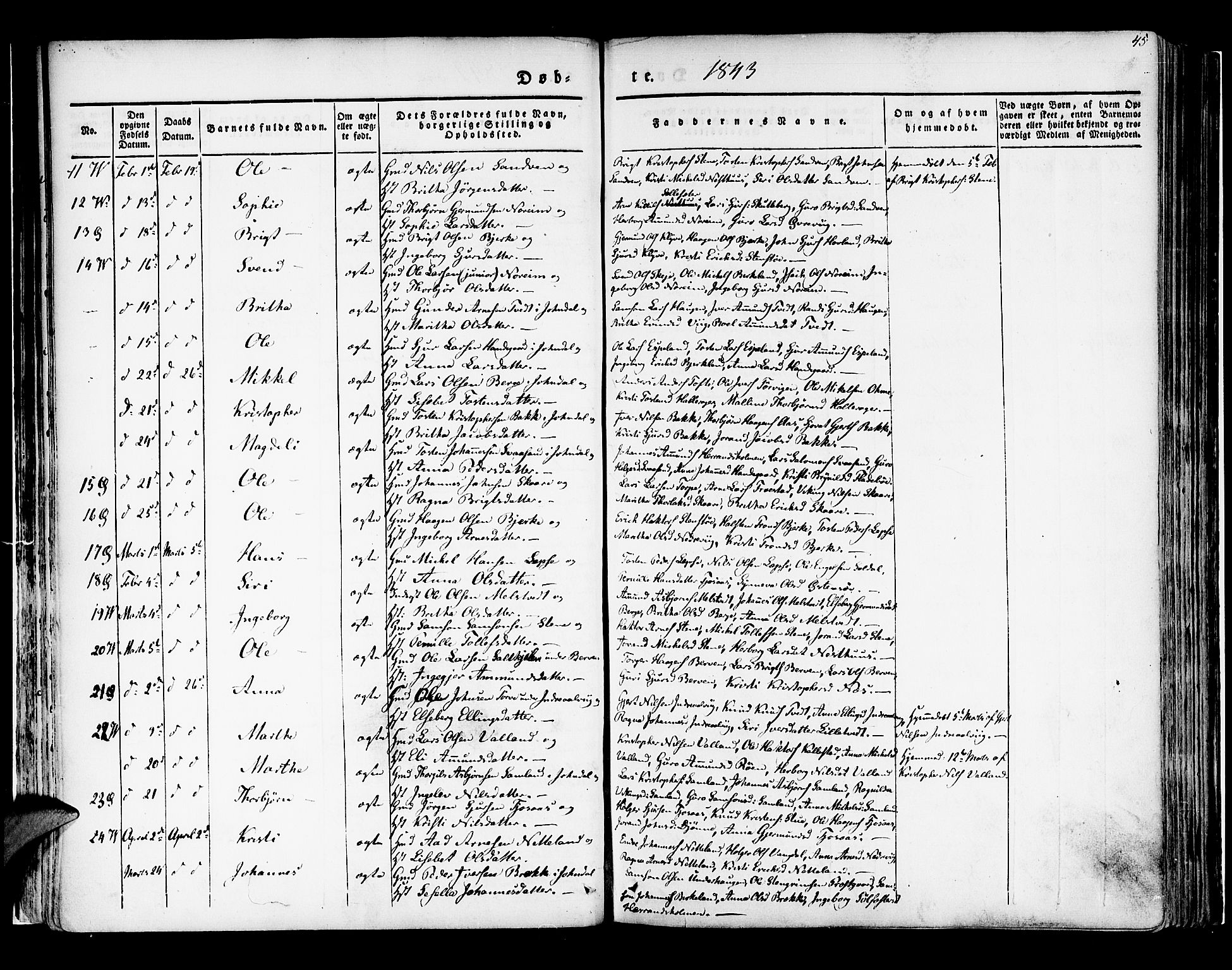 Kvam sokneprestembete, AV/SAB-A-76201/H/Haa: Parish register (official) no. A 7, 1832-1843, p. 45