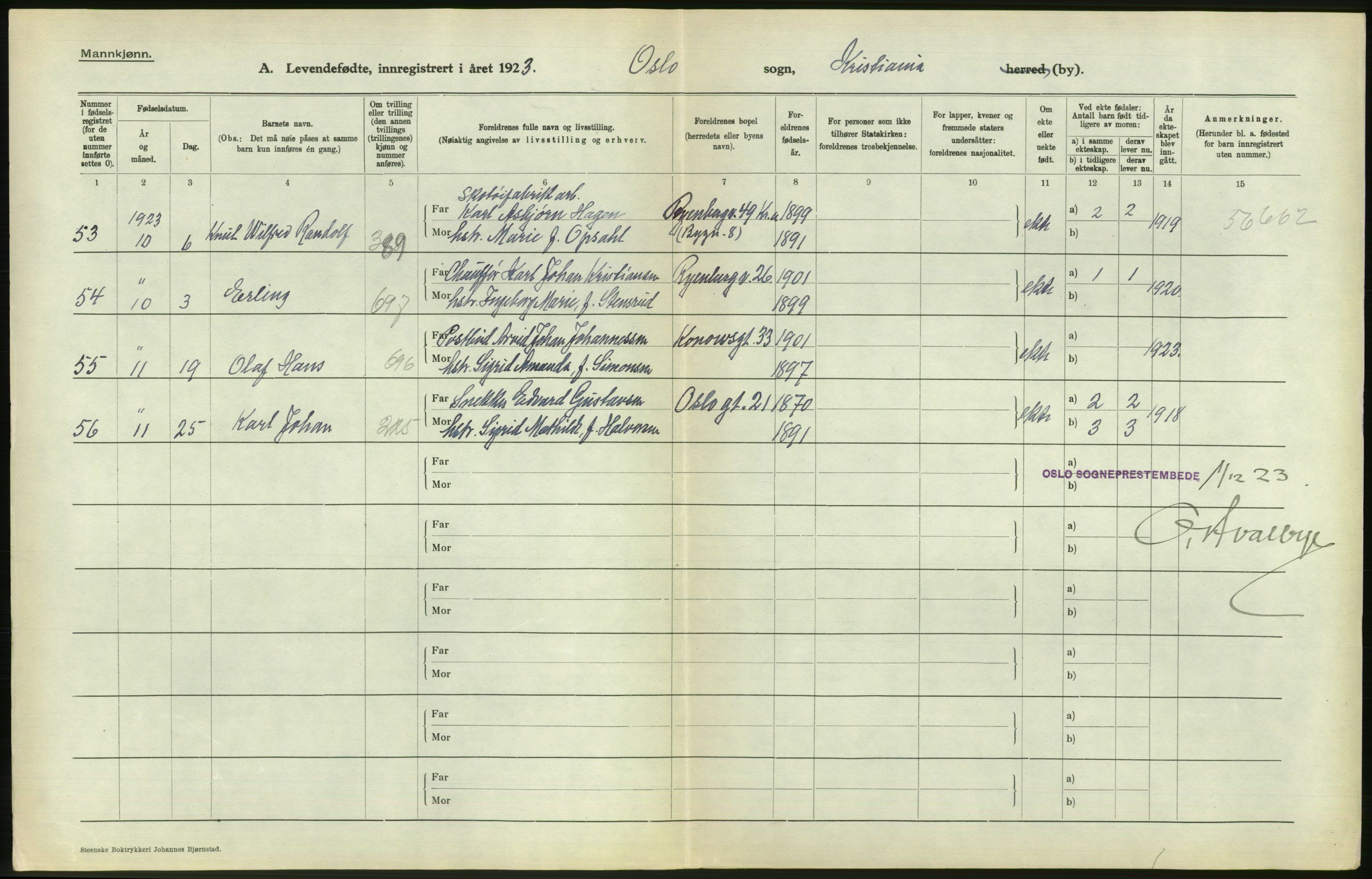 Statistisk sentralbyrå, Sosiodemografiske emner, Befolkning, RA/S-2228/D/Df/Dfc/Dfcc/L0006: Kristiania: Levendefødte menn og kvinner., 1923, p. 592