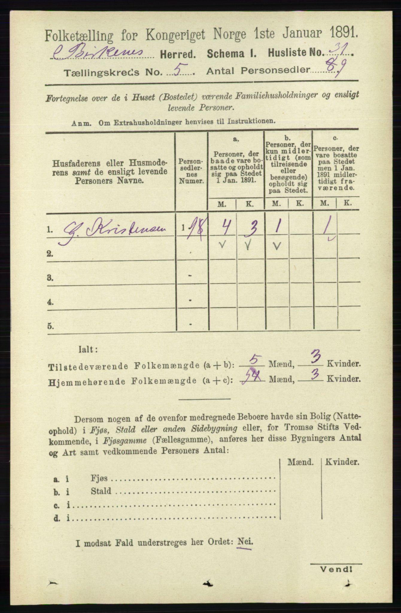 RA, 1891 Census for 0928 Birkenes, 1891, p. 1527