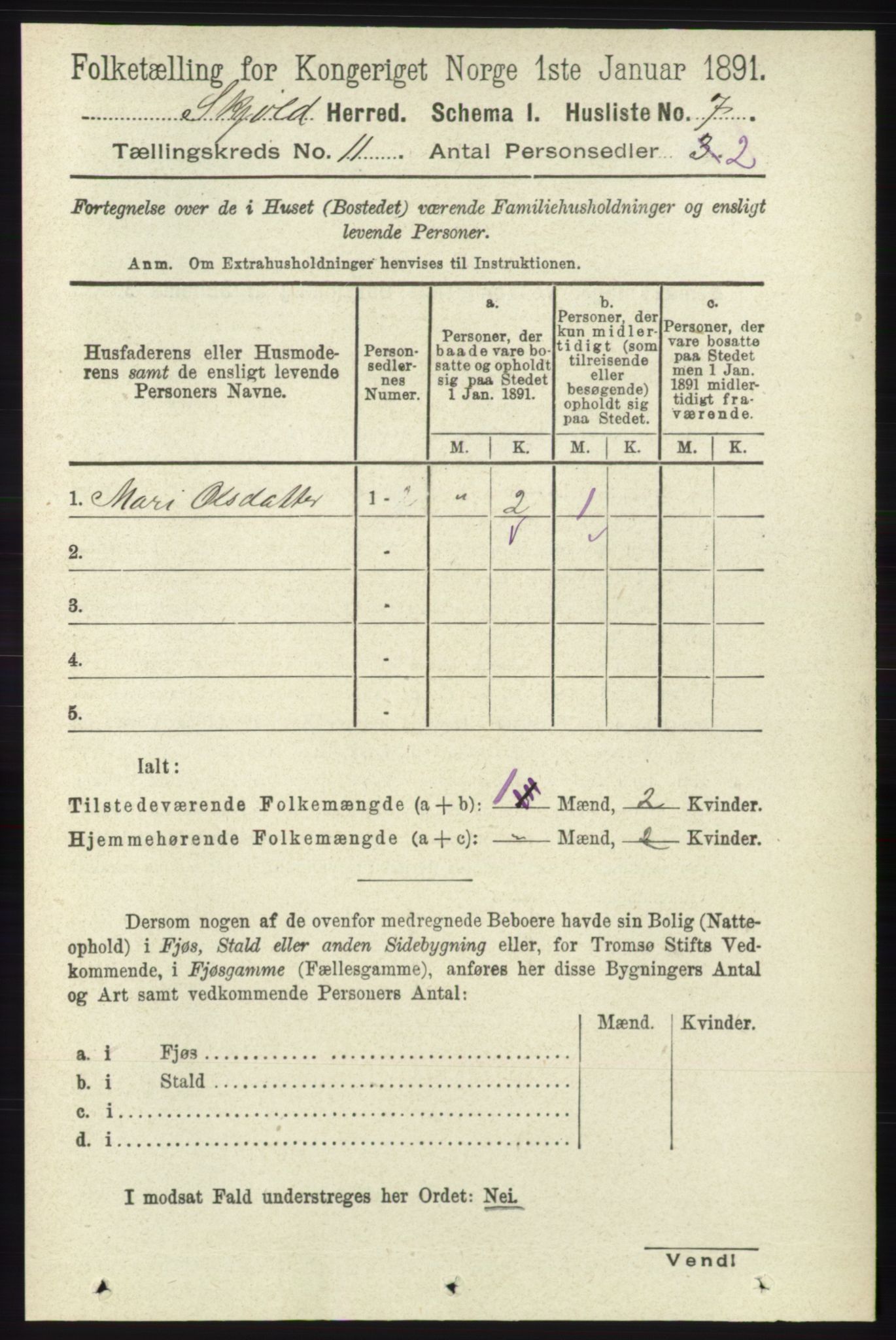 RA, 1891 census for 1154 Skjold, 1891, p. 2042