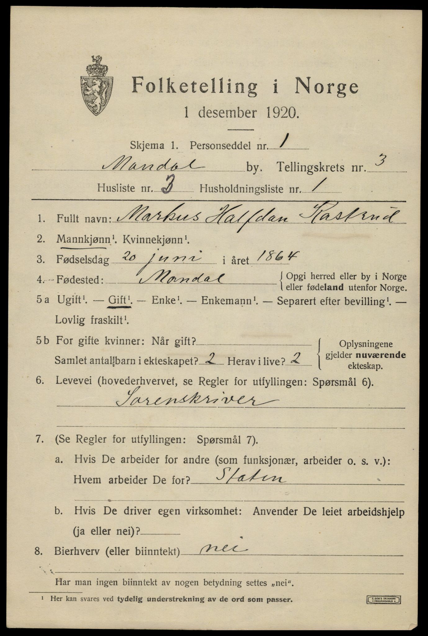 SAK, 1920 census for Mandal, 1920, p. 5429