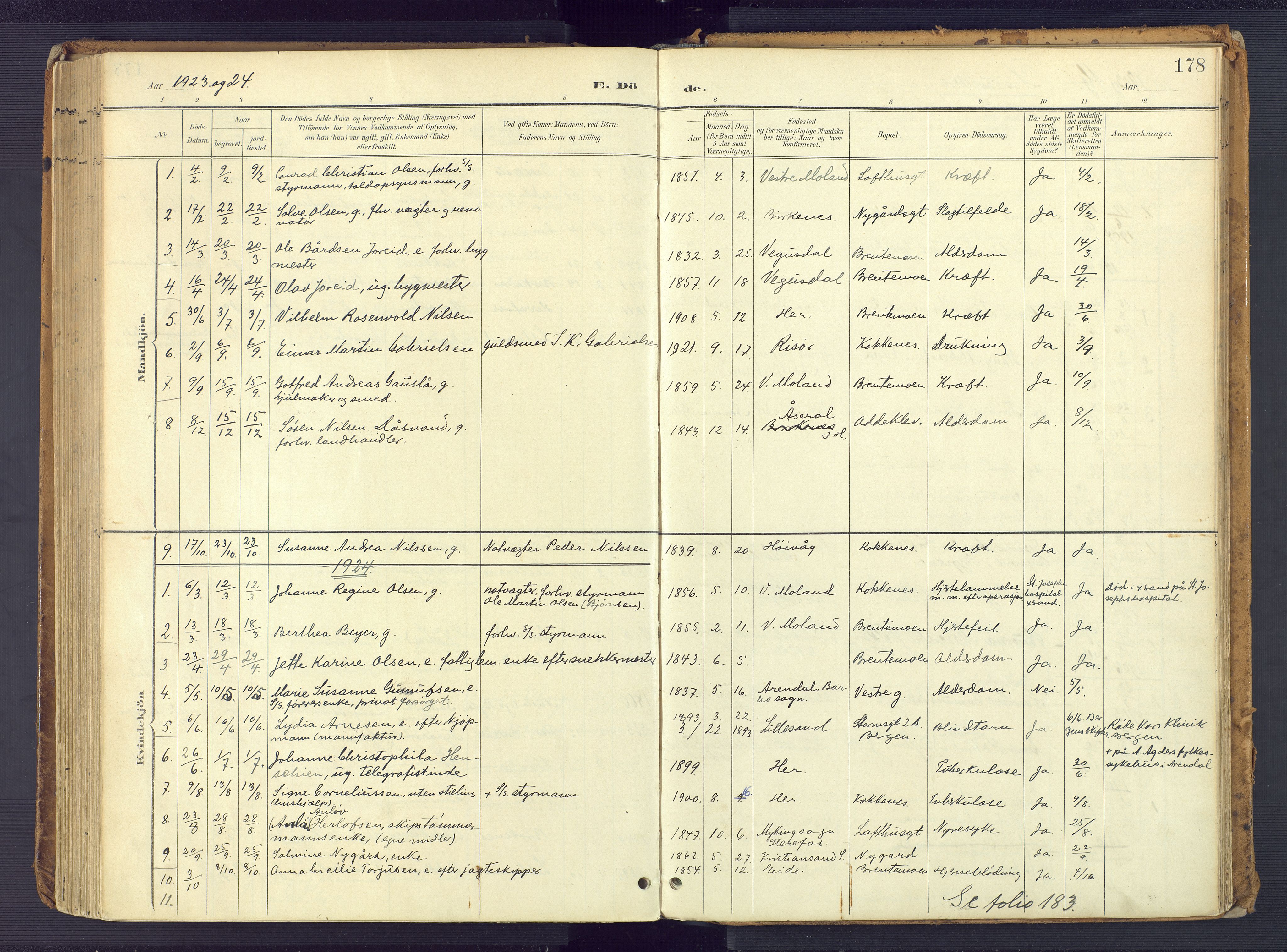 Vestre Moland sokneprestkontor, AV/SAK-1111-0046/F/Fa/Faa/L0002: Parish register (official) no. A 2, 1900-1926, p. 178