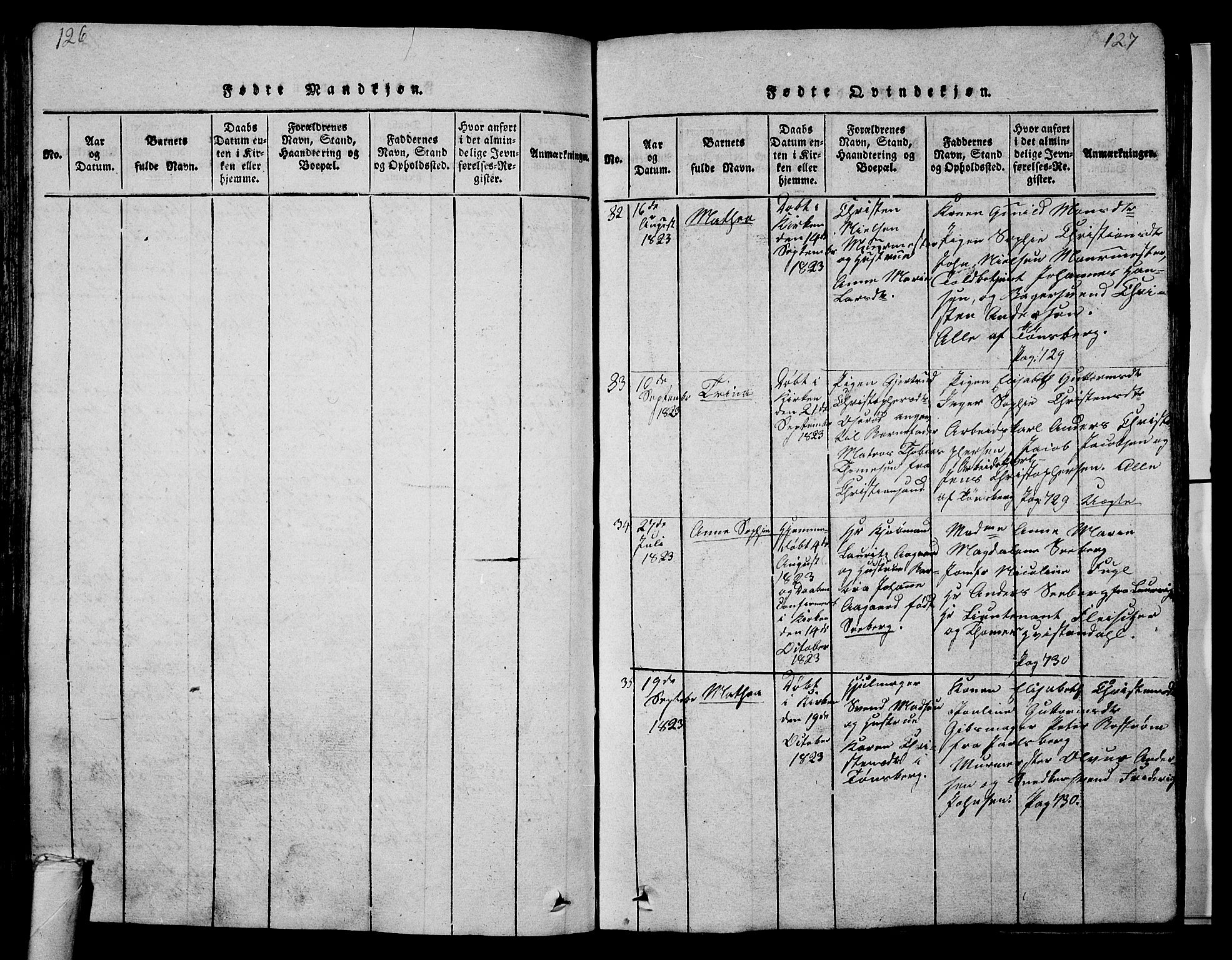 Tønsberg kirkebøker, AV/SAKO-A-330/G/Ga/L0001: Parish register (copy) no. 1, 1813-1826, p. 126-127