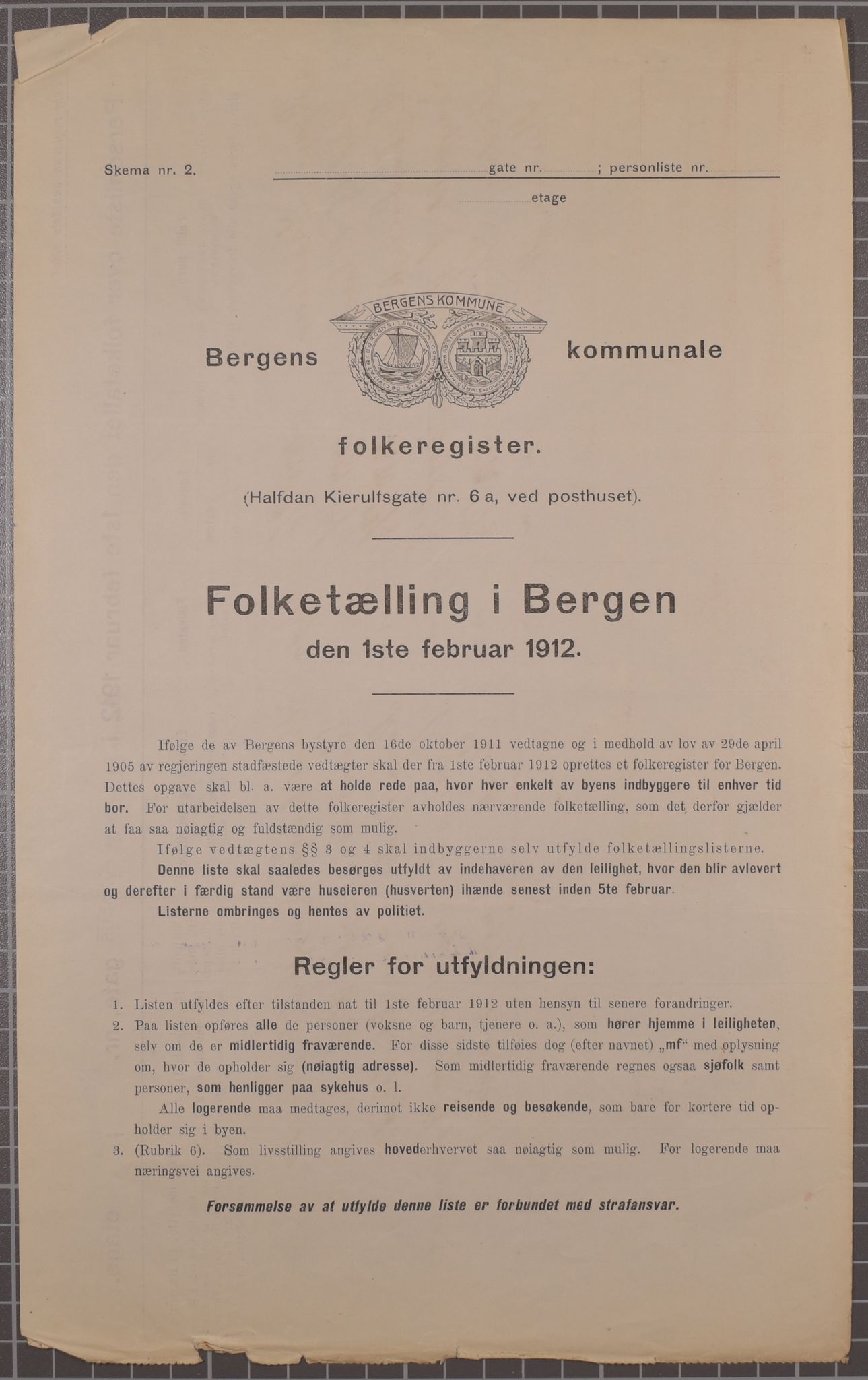 SAB, Municipal Census 1912 for Bergen, 1912, p. 1872