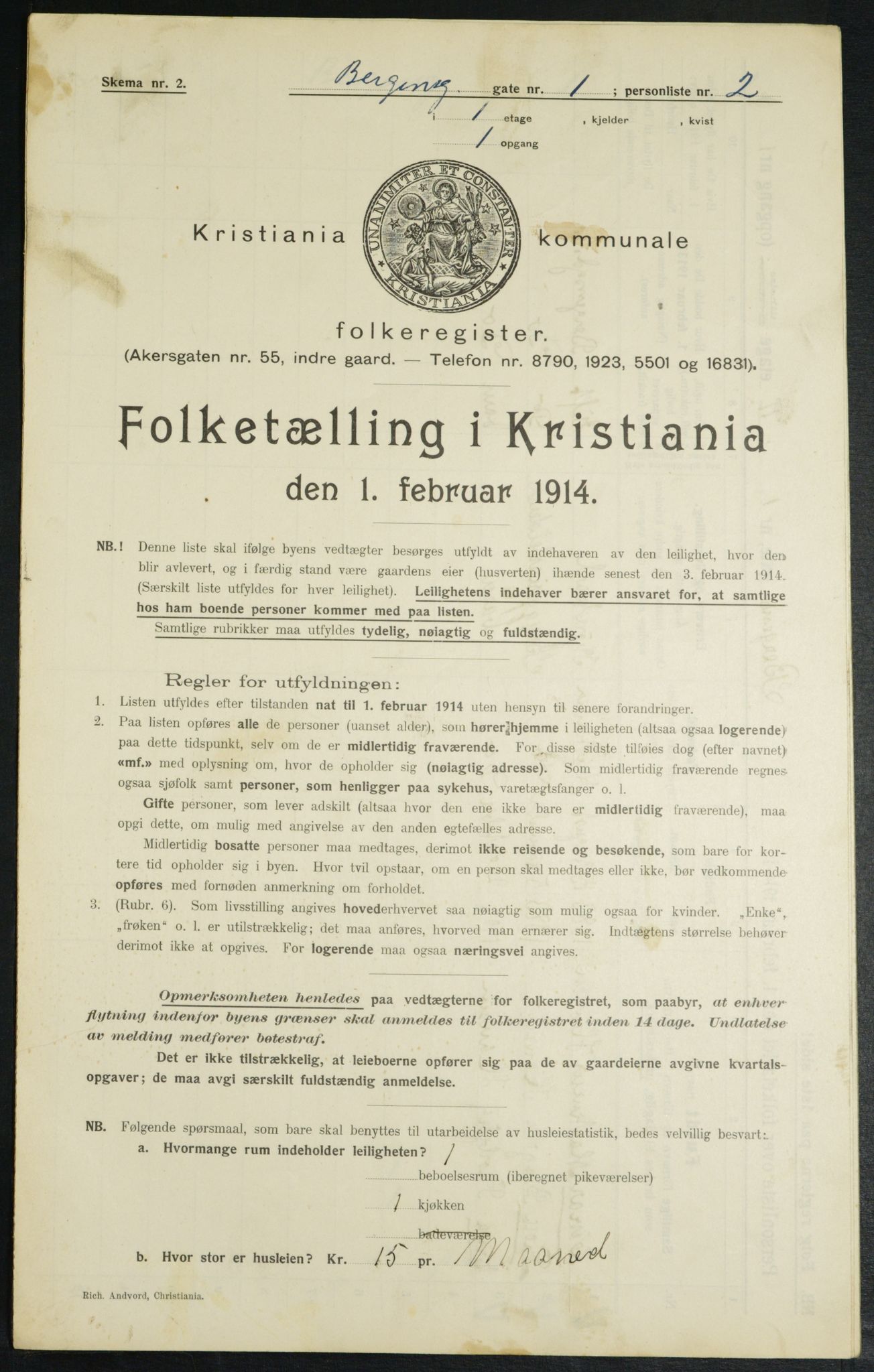 OBA, Municipal Census 1914 for Kristiania, 1914, p. 3705