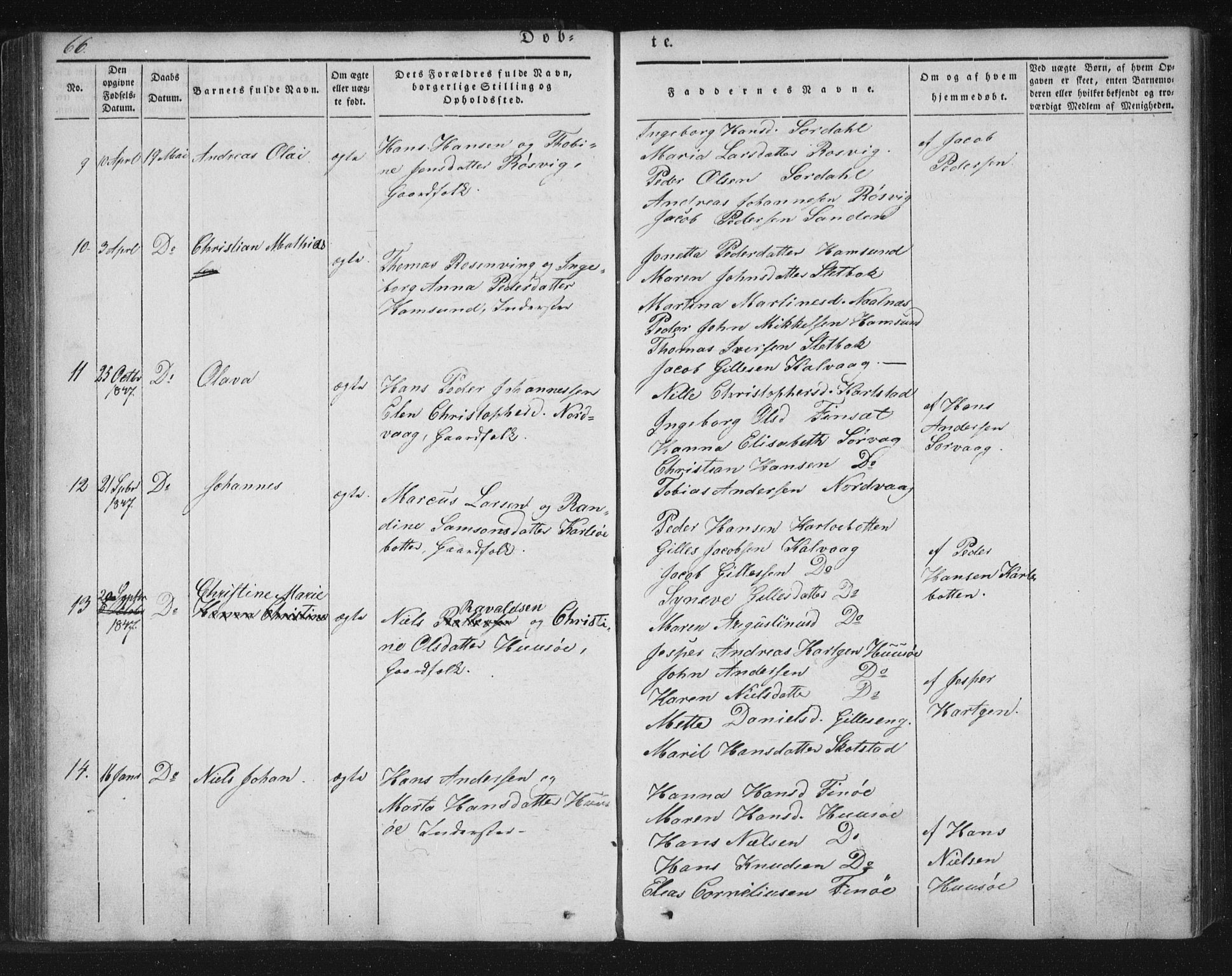 Ministerialprotokoller, klokkerbøker og fødselsregistre - Nordland, AV/SAT-A-1459/859/L0843: Parish register (official) no. 859A03, 1840-1848, p. 66