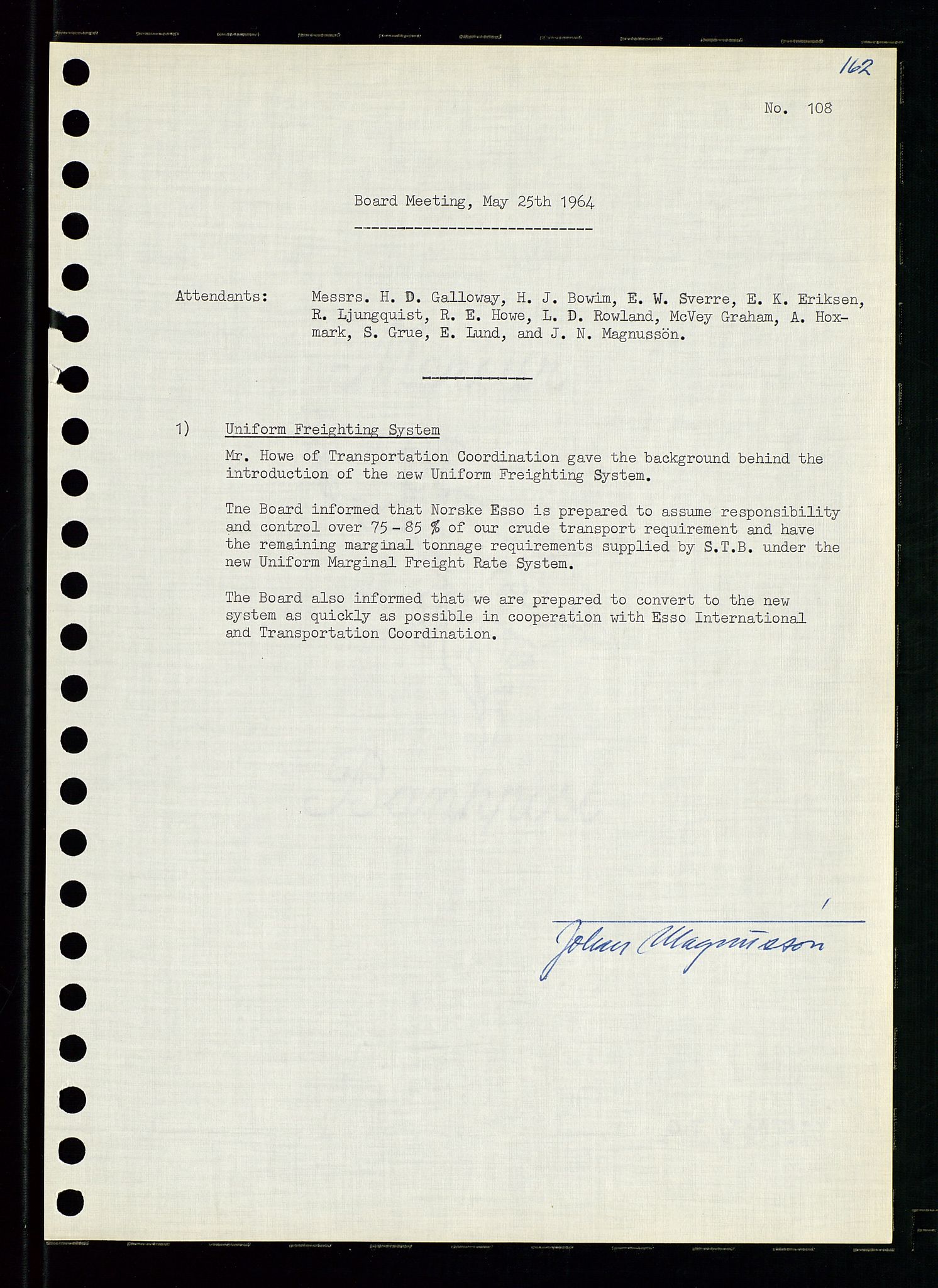 Pa 0982 - Esso Norge A/S, AV/SAST-A-100448/A/Aa/L0001/0004: Den administrerende direksjon Board minutes (styrereferater) / Den administrerende direksjon Board minutes (styrereferater), 1963-1964, p. 100