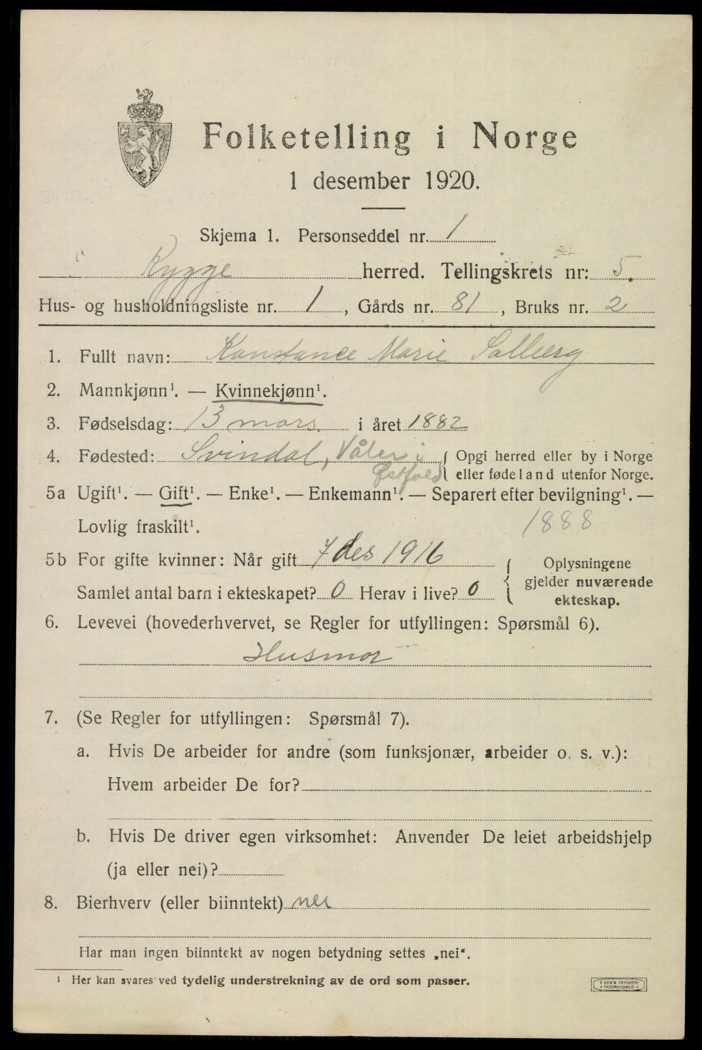 SAO, 1920 census for Rygge, 1920, p. 9555