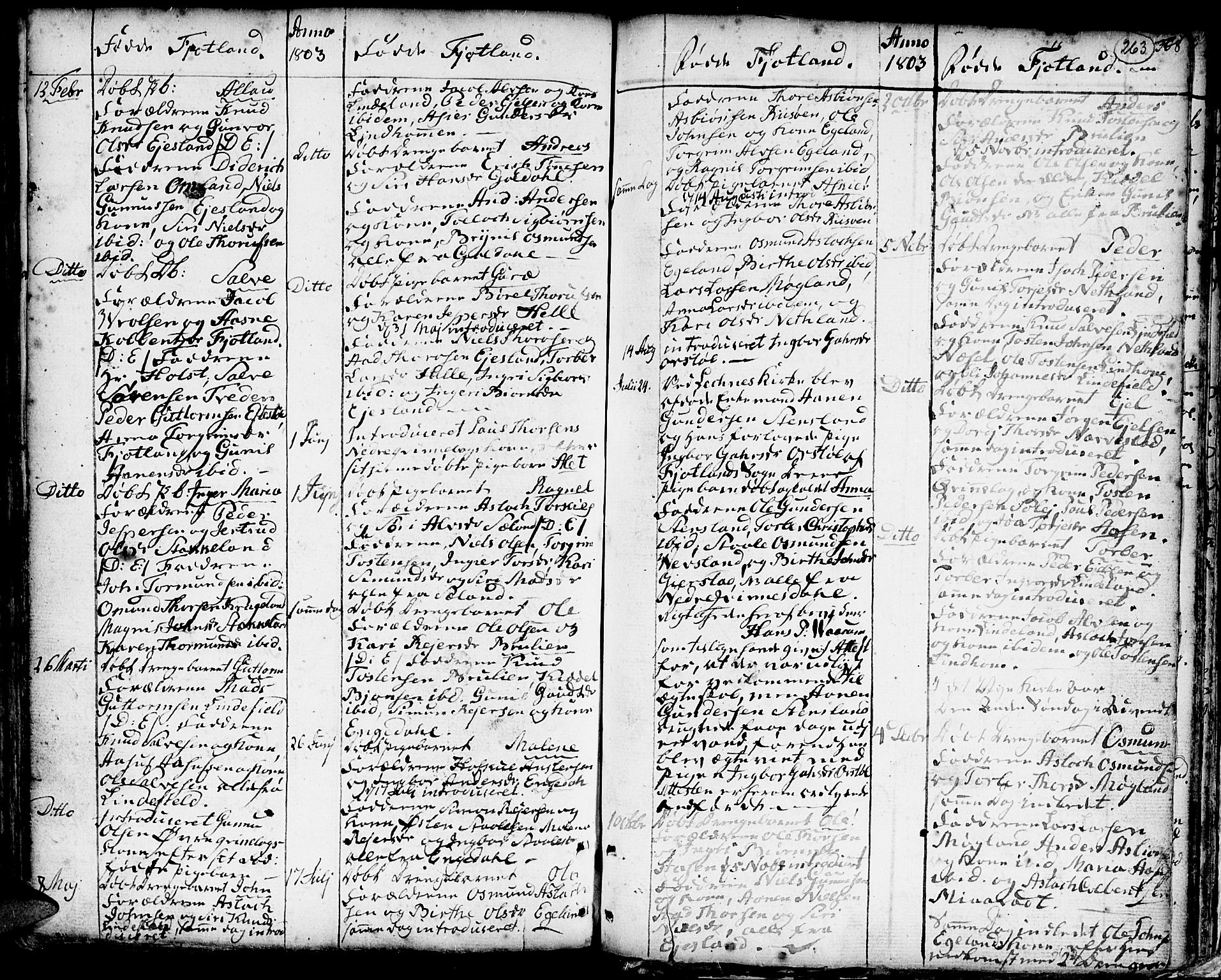Hægebostad sokneprestkontor, SAK/1111-0024/F/Fa/Faa/L0001: Parish register (official) no. A 1 /3, 1760-1826, p. 263