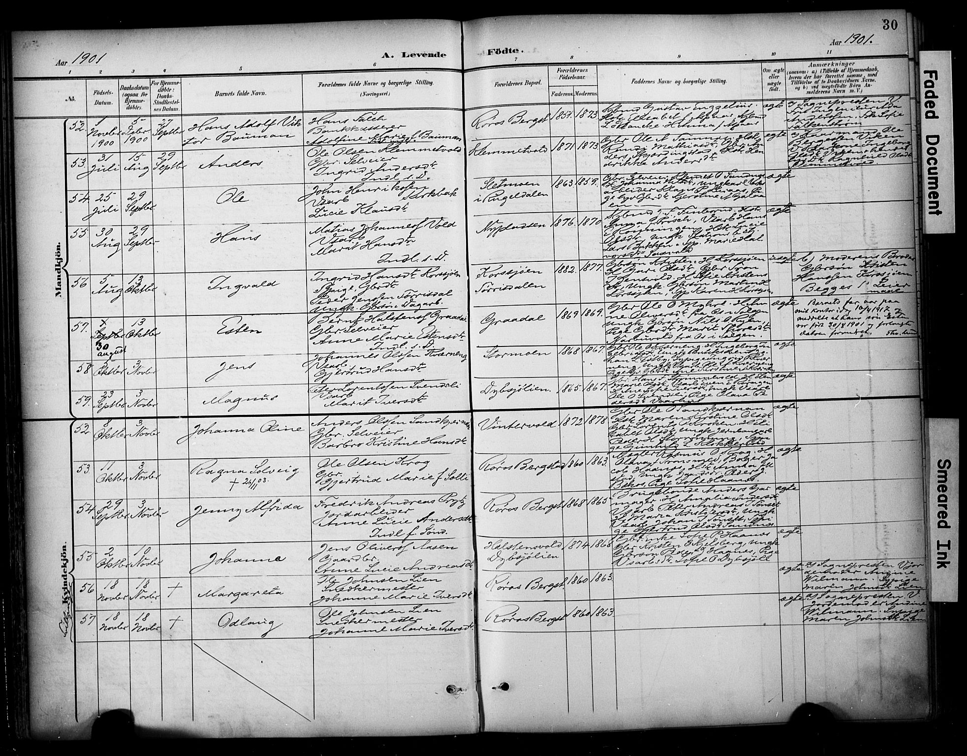 Ministerialprotokoller, klokkerbøker og fødselsregistre - Sør-Trøndelag, AV/SAT-A-1456/681/L0936: Parish register (official) no. 681A14, 1899-1908, p. 30