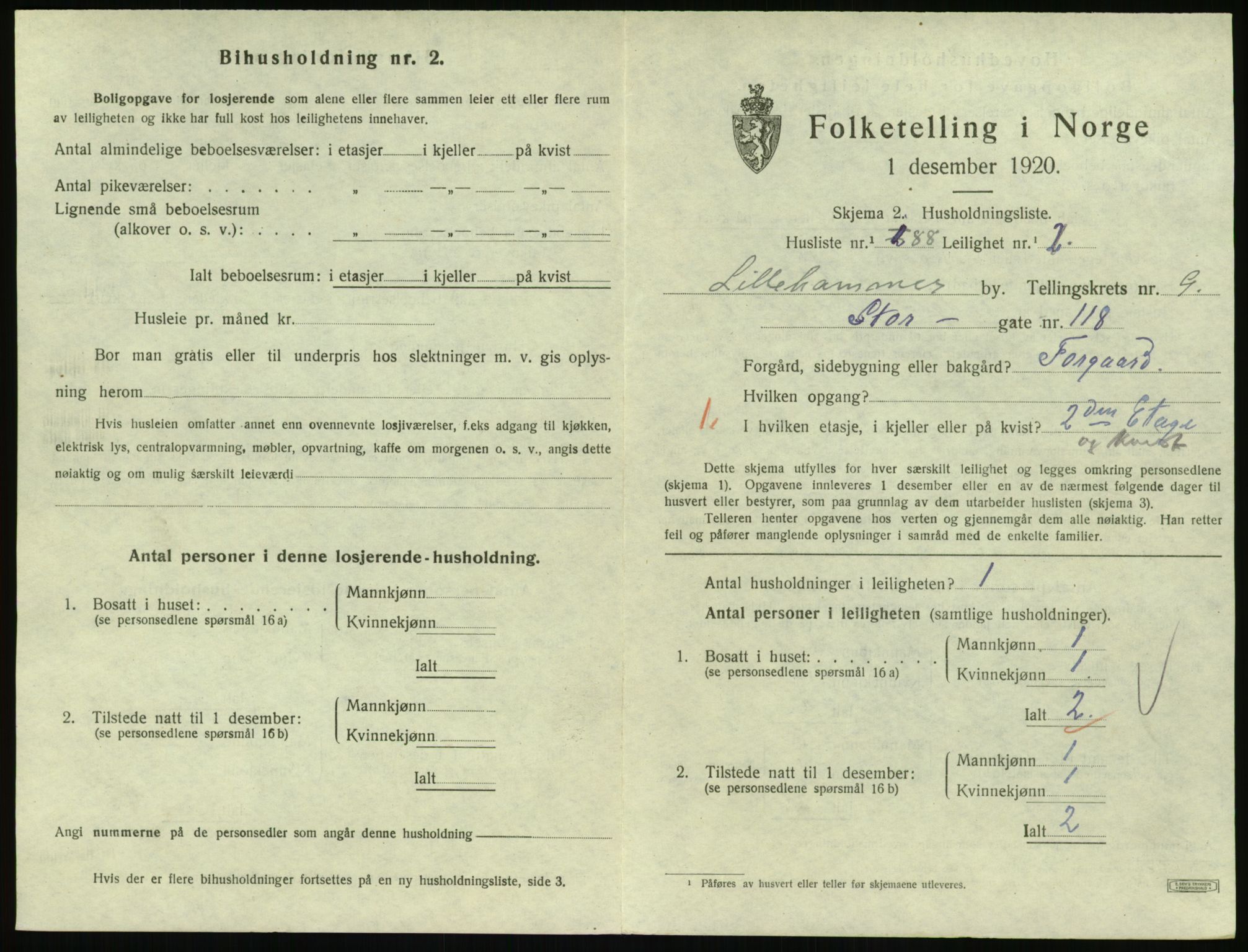 SAH, 1920 census for Lillehammer, 1920, p. 3358