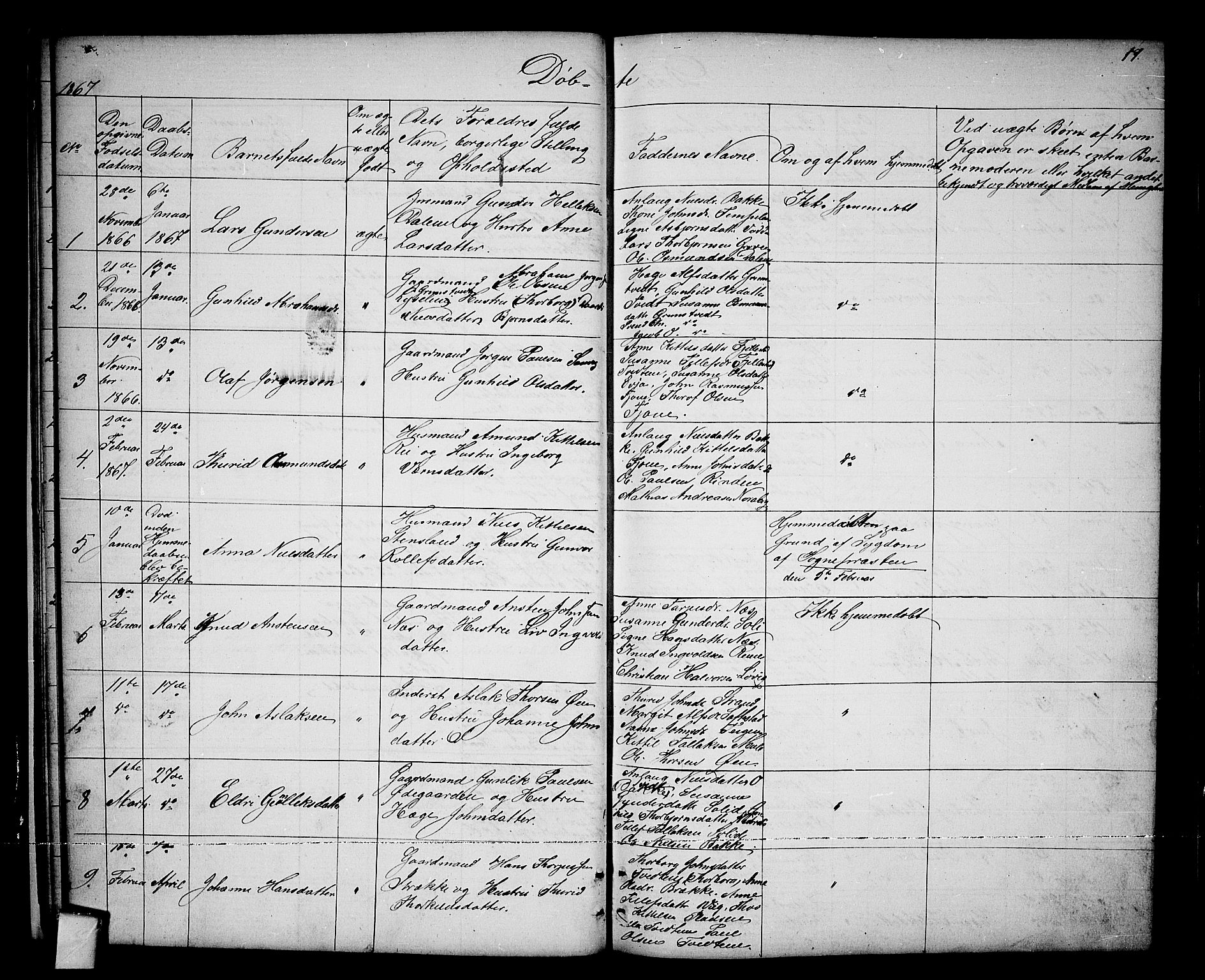 Nissedal kirkebøker, AV/SAKO-A-288/G/Ga/L0002: Parish register (copy) no. I 2, 1861-1887, p. 17