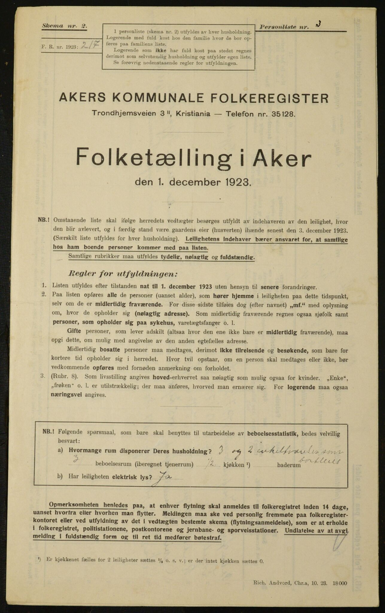 , Municipal Census 1923 for Aker, 1923, p. 23633