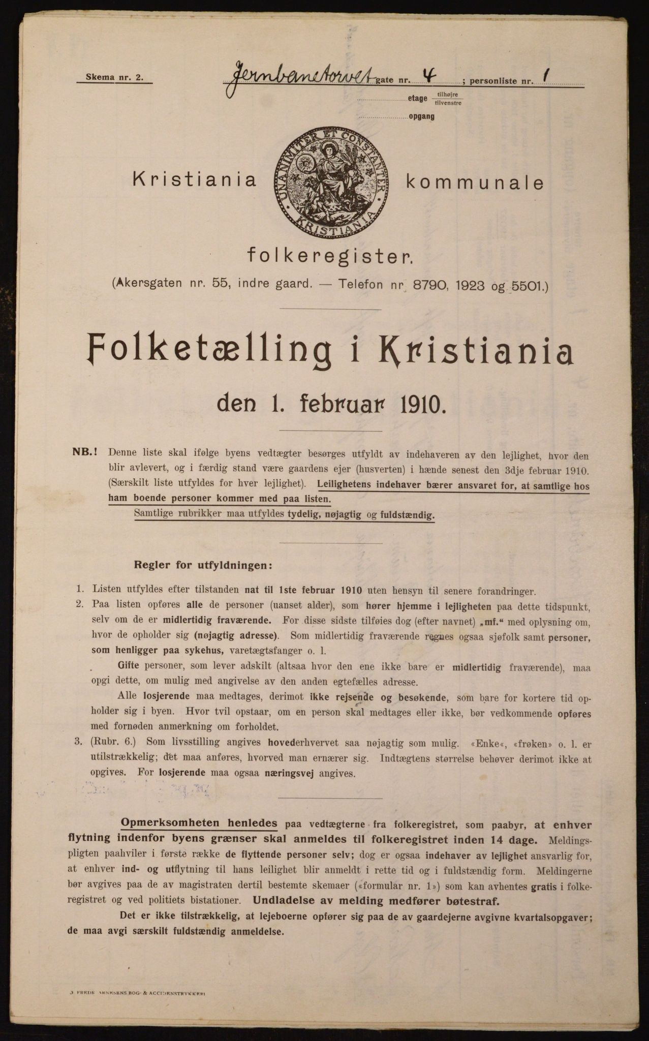 OBA, Municipal Census 1910 for Kristiania, 1910, p. 45611