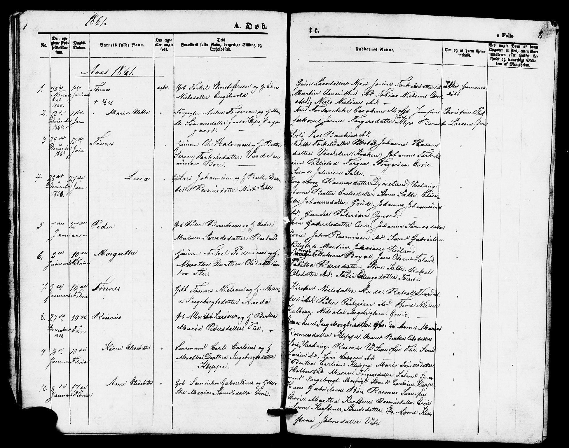 Klepp sokneprestkontor, SAST/A-101803/001/3/30BB/L0002: Parish register (copy) no. B 2, 1860-1875, p. 8
