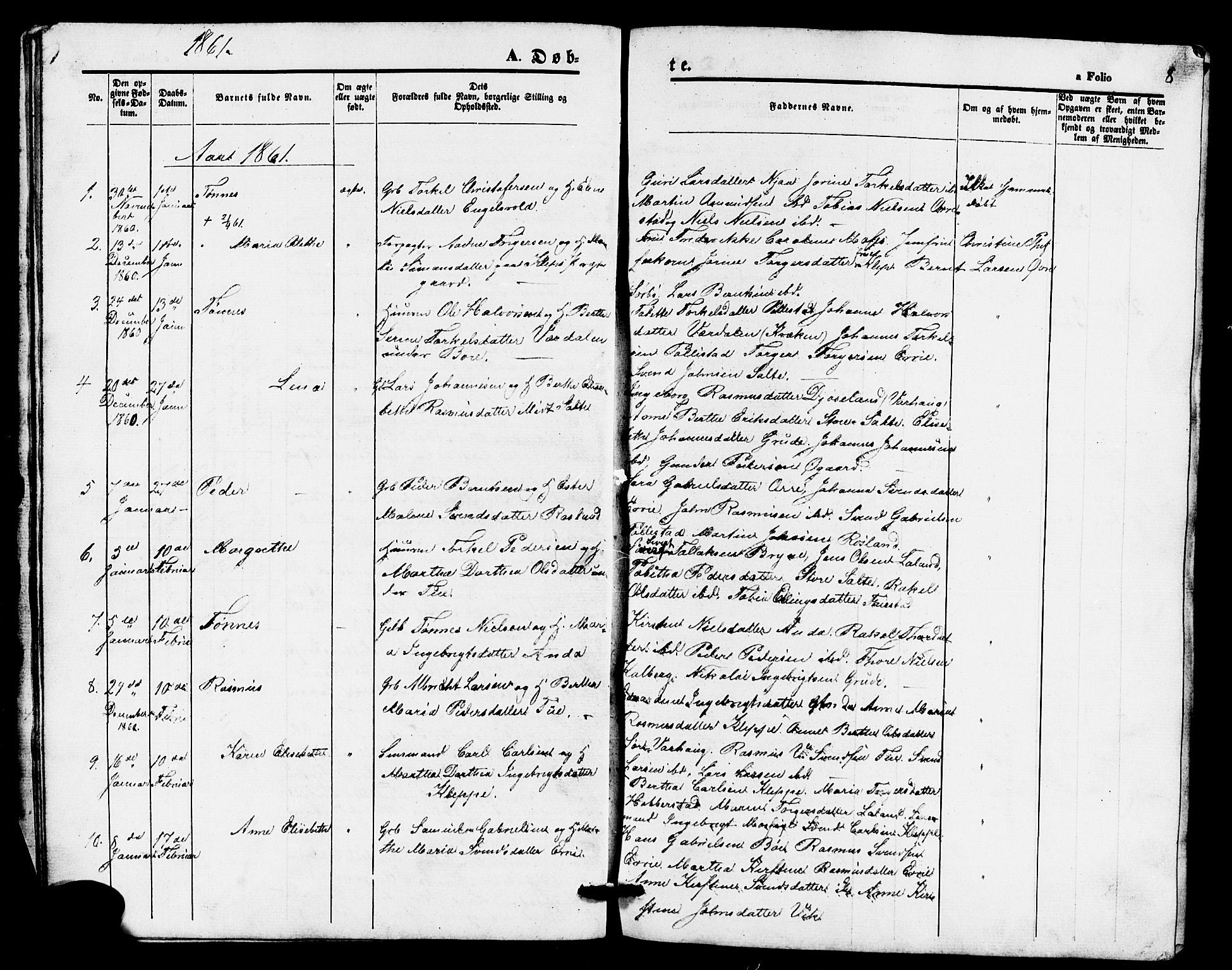 Klepp sokneprestkontor, AV/SAST-A-101803/001/3/30BB/L0002: Parish register (copy) no. B 2, 1860-1875, p. 8