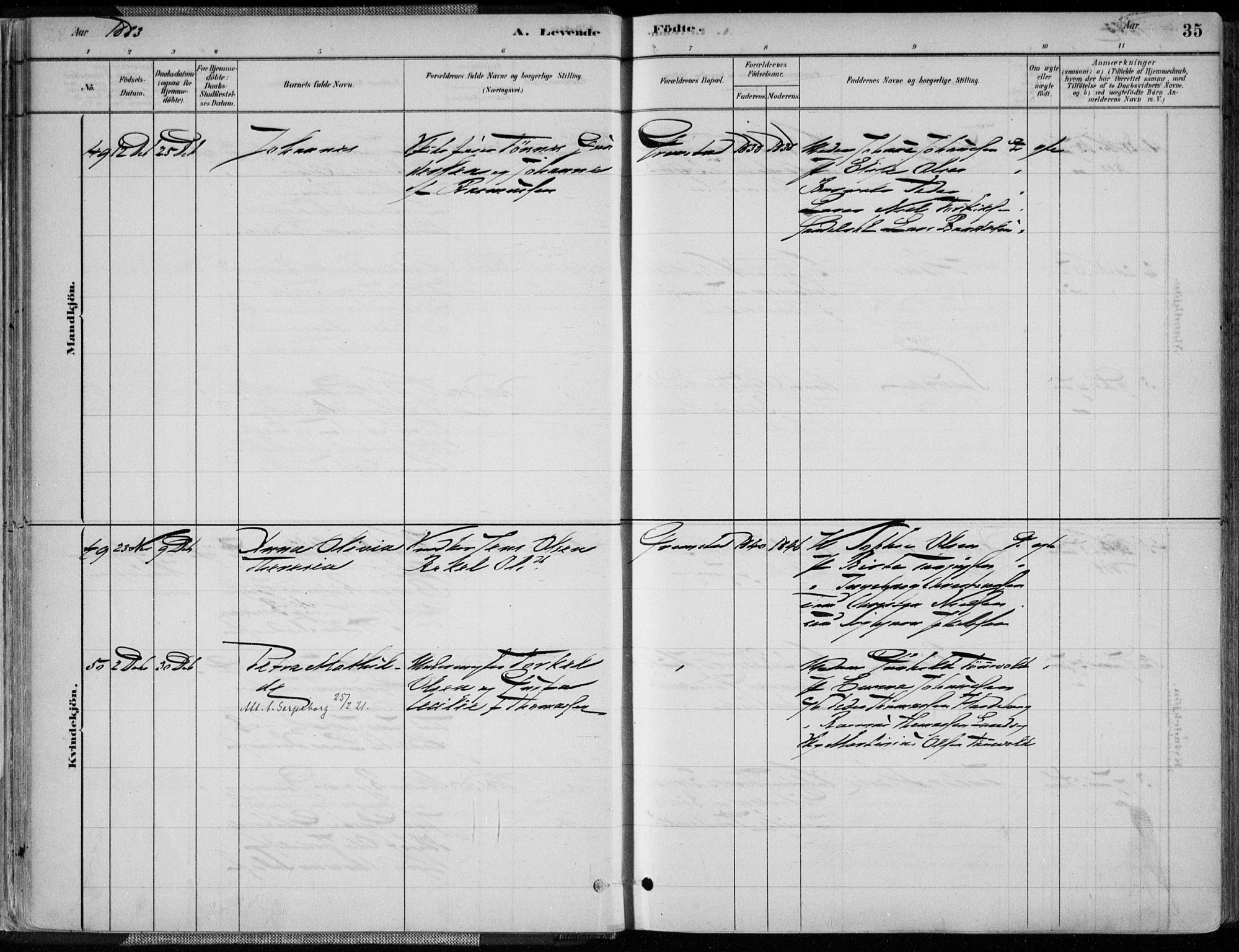 Grimstad sokneprestkontor, AV/SAK-1111-0017/F/Fa/L0003: Parish register (official) no. A 2, 1882-1912, p. 35