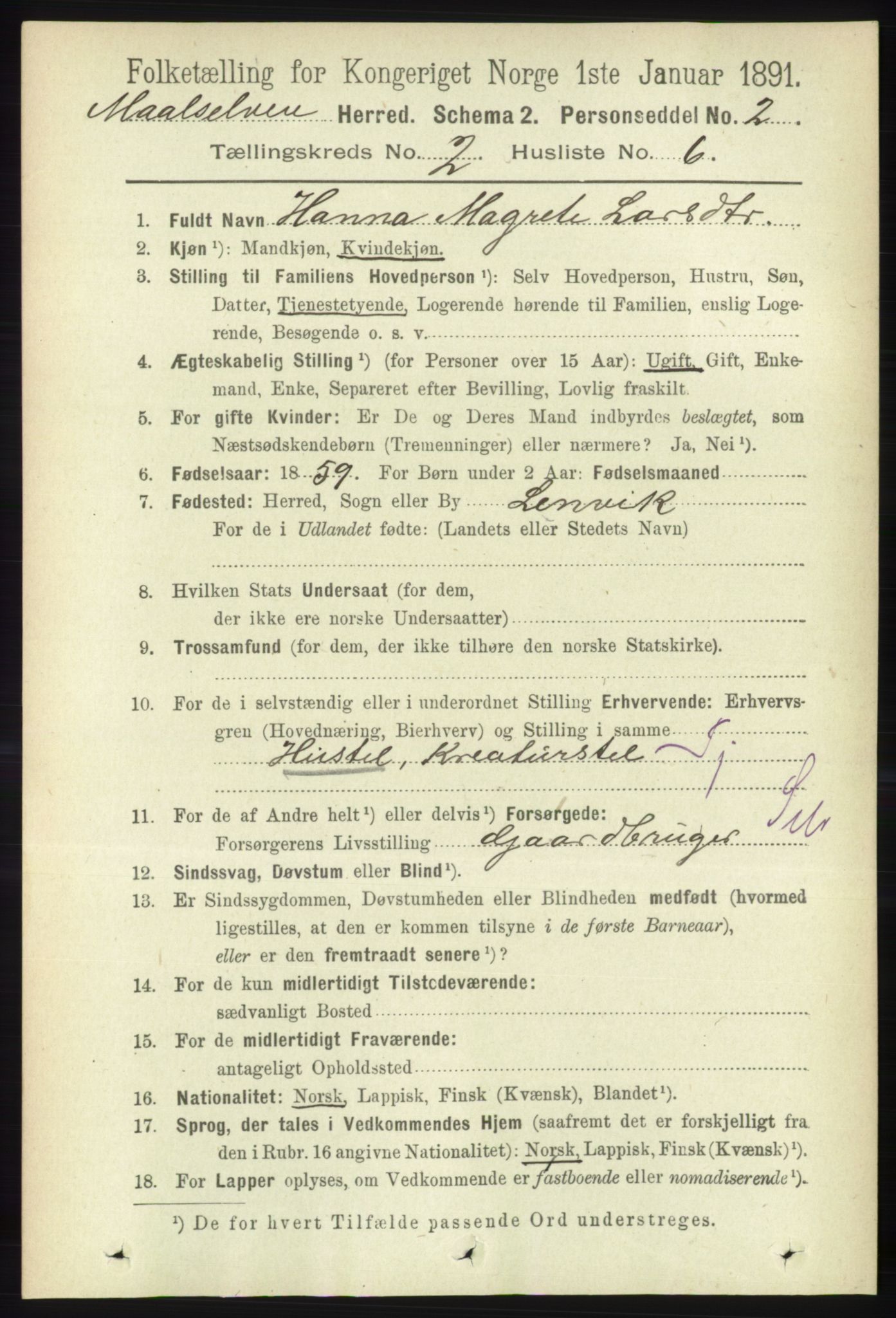 RA, 1891 census for 1924 Målselv, 1891, p. 324