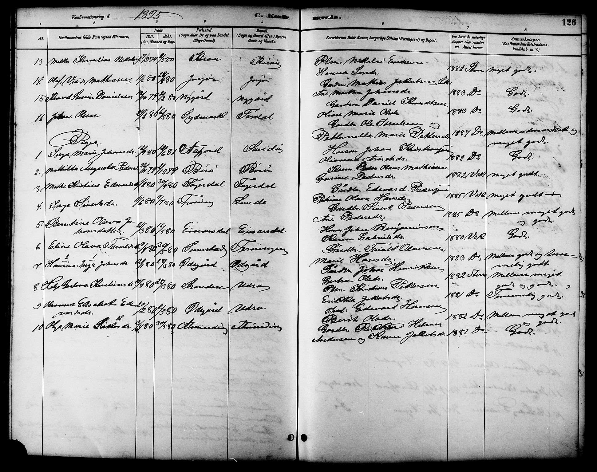 Ministerialprotokoller, klokkerbøker og fødselsregistre - Sør-Trøndelag, SAT/A-1456/657/L0716: Parish register (copy) no. 657C03, 1889-1904, p. 126