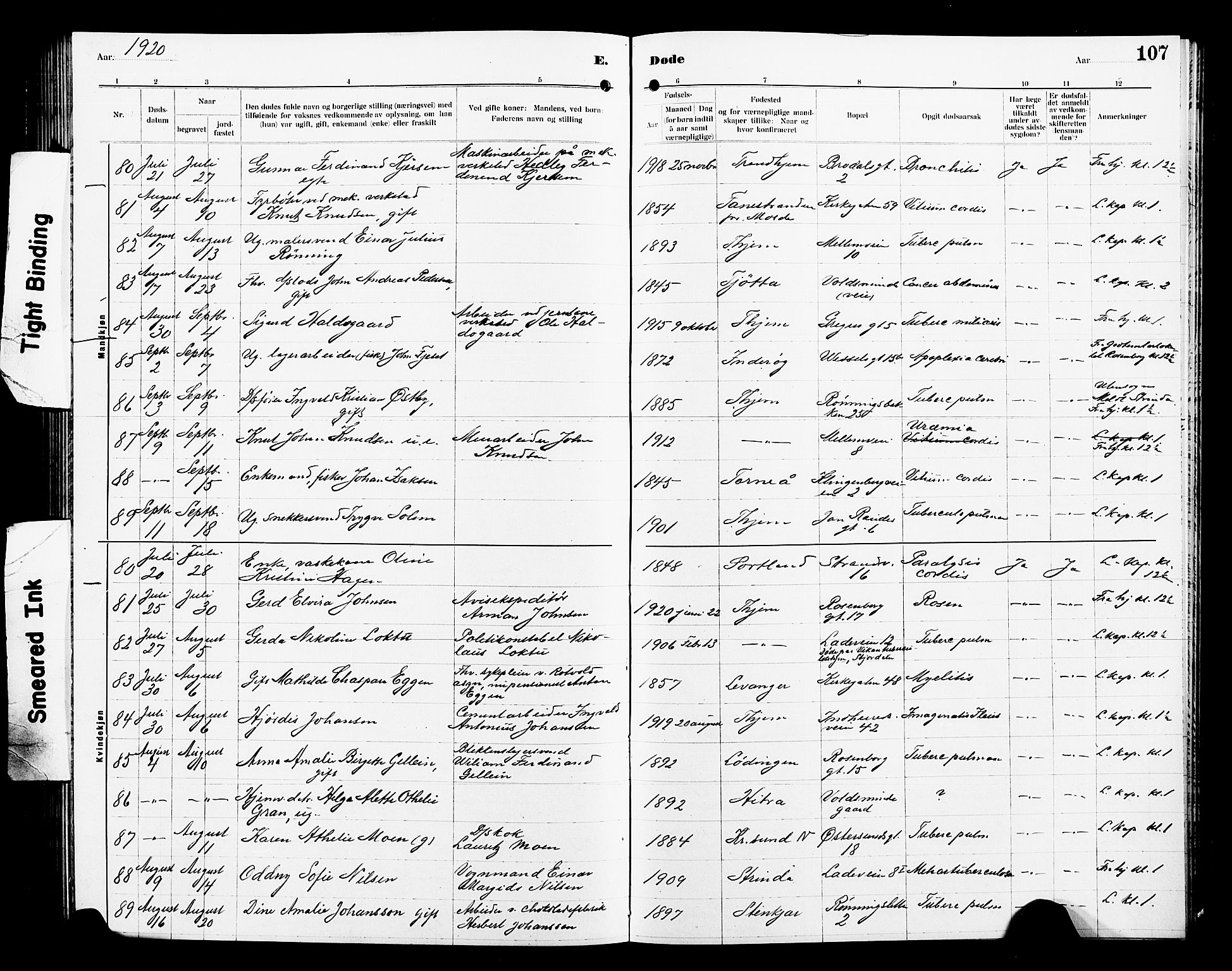 Ministerialprotokoller, klokkerbøker og fødselsregistre - Sør-Trøndelag, AV/SAT-A-1456/605/L0257: Parish register (copy) no. 605C04, 1916-1922, p. 107