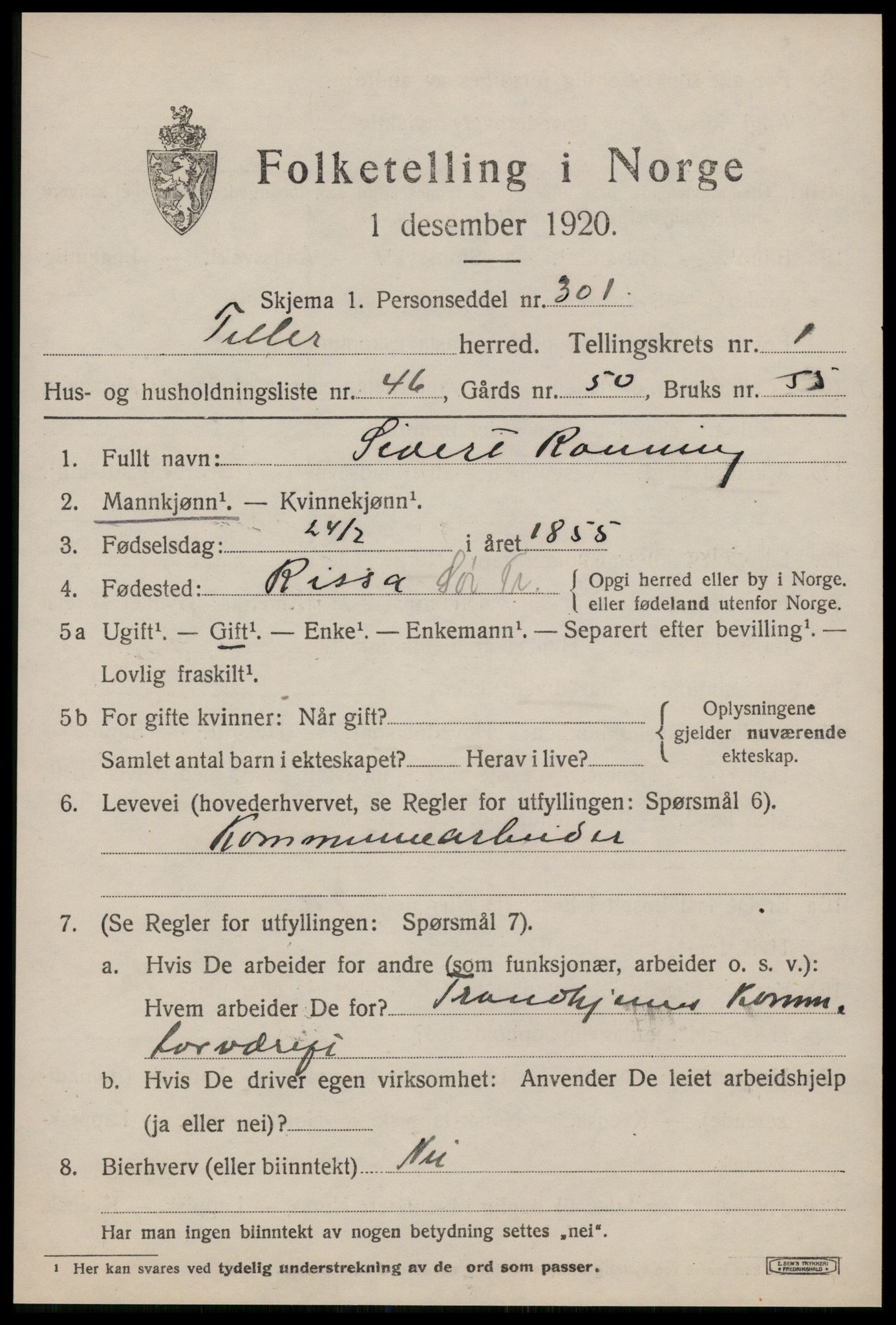 SAT, 1920 census for Tiller, 1920, p. 969