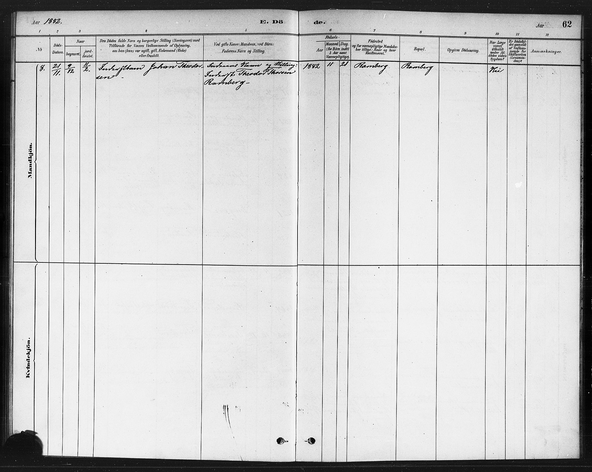 Rødenes prestekontor Kirkebøker, AV/SAO-A-2005/F/Fb/L0001: Parish register (official) no. II 1, 1880-1889, p. 62