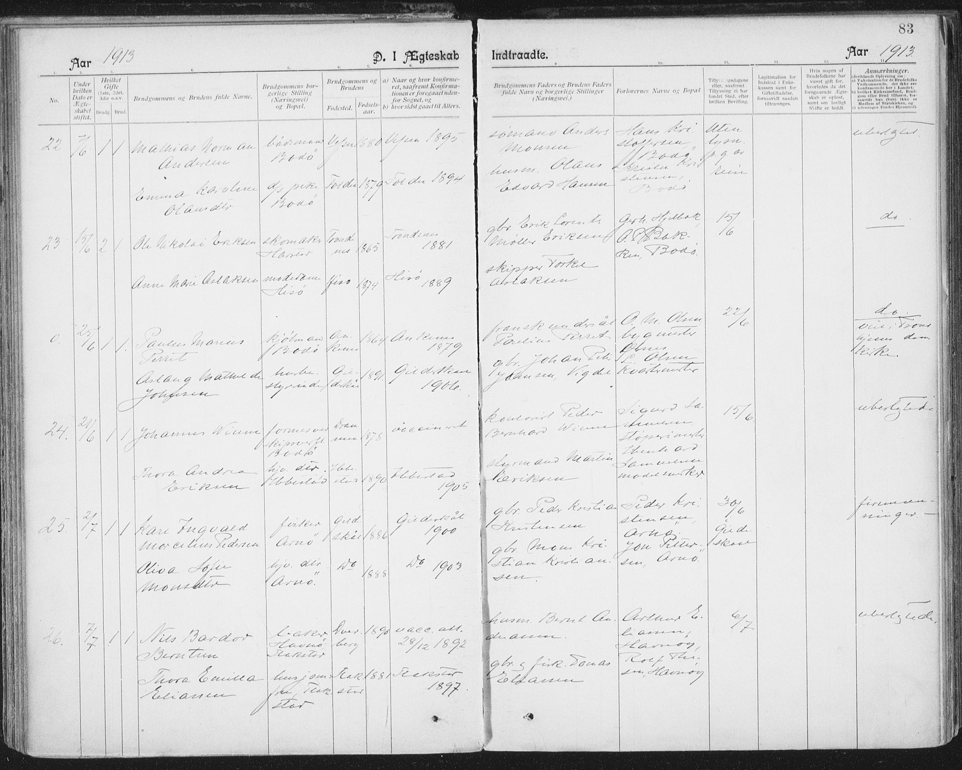 Ministerialprotokoller, klokkerbøker og fødselsregistre - Nordland, AV/SAT-A-1459/801/L0012: Parish register (official) no. 801A12, 1900-1916, p. 83