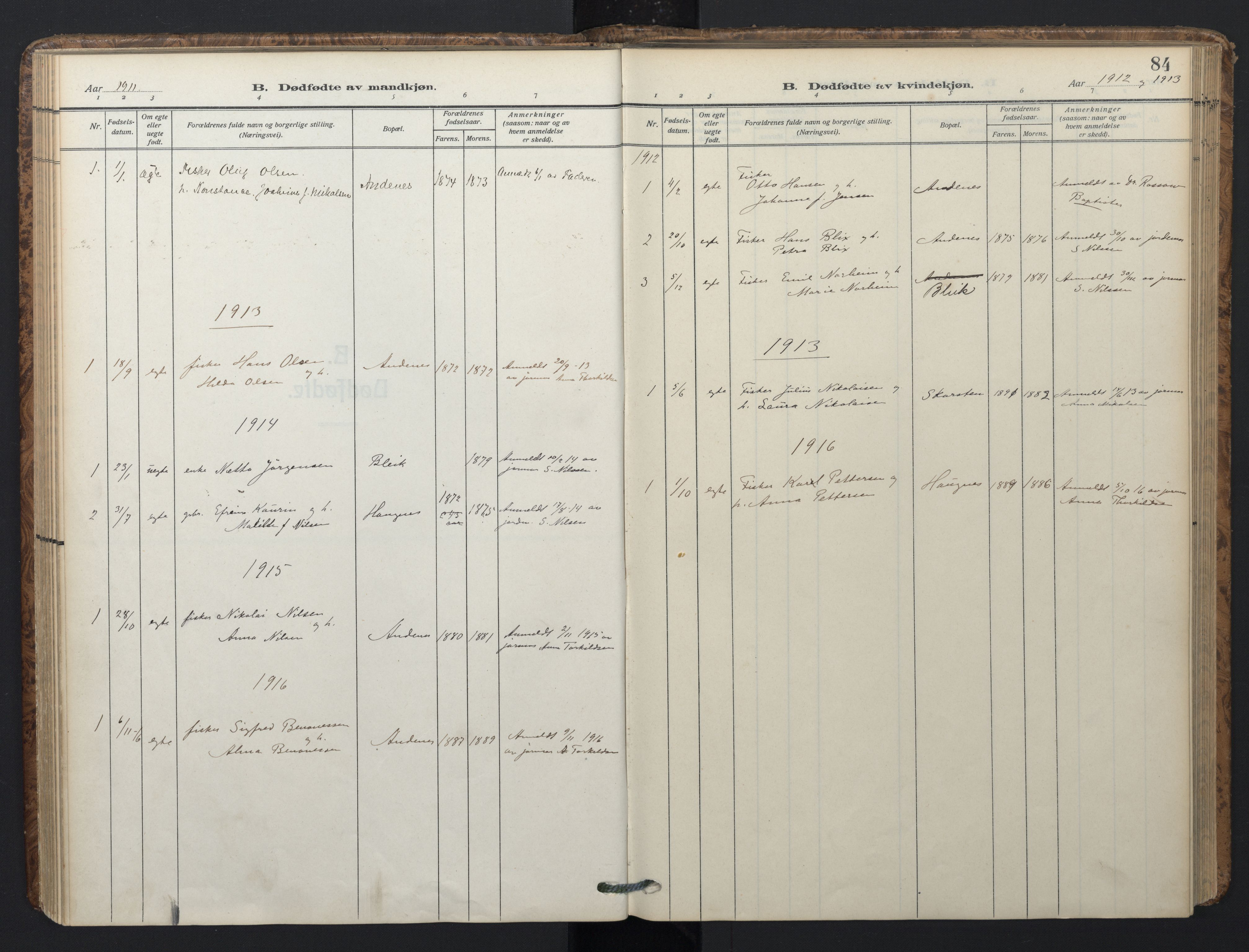 Ministerialprotokoller, klokkerbøker og fødselsregistre - Nordland, AV/SAT-A-1459/899/L1438: Parish register (official) no. 899A06, 1909-1922, p. 84