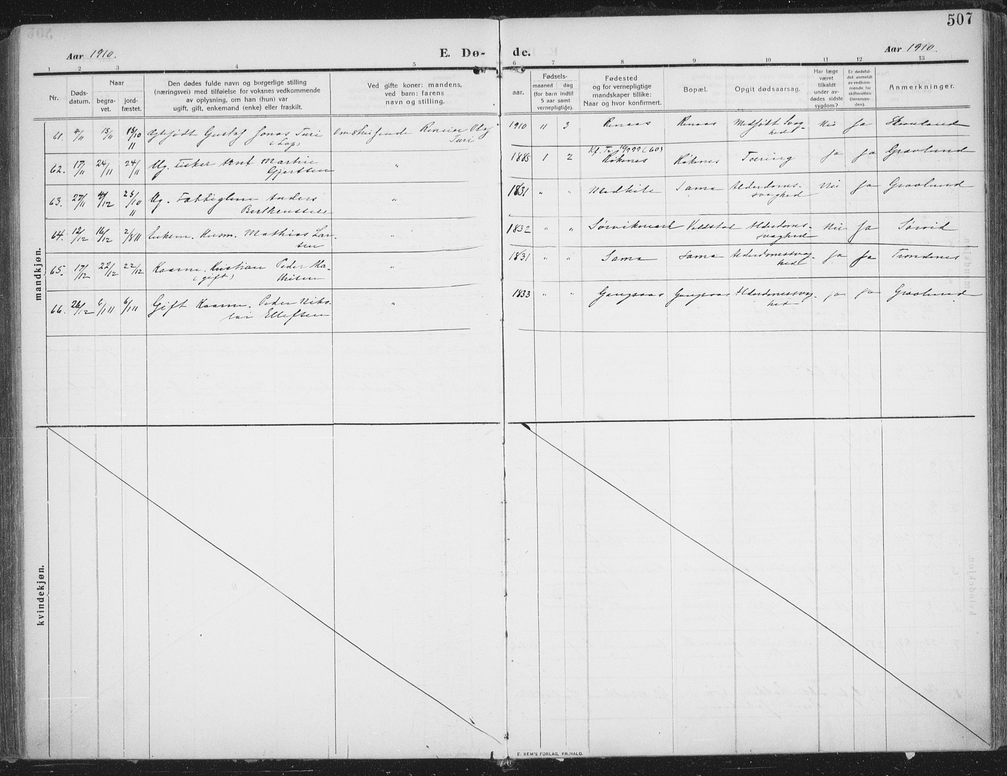 Trondenes sokneprestkontor, AV/SATØ-S-1319/H/Ha/L0018kirke: Parish register (official) no. 18, 1909-1918, p. 507