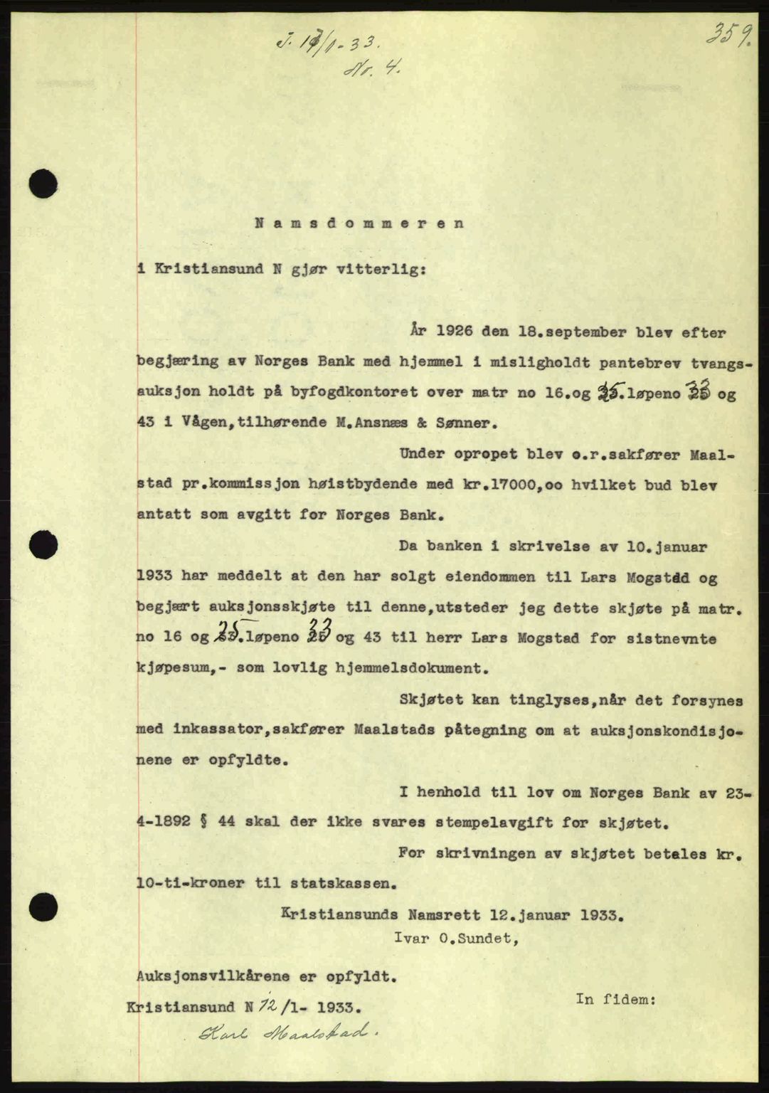 Kristiansund byfogd, AV/SAT-A-4587/A/27: Mortgage book no. 26, 1931-1933, Deed date: 17.01.1933