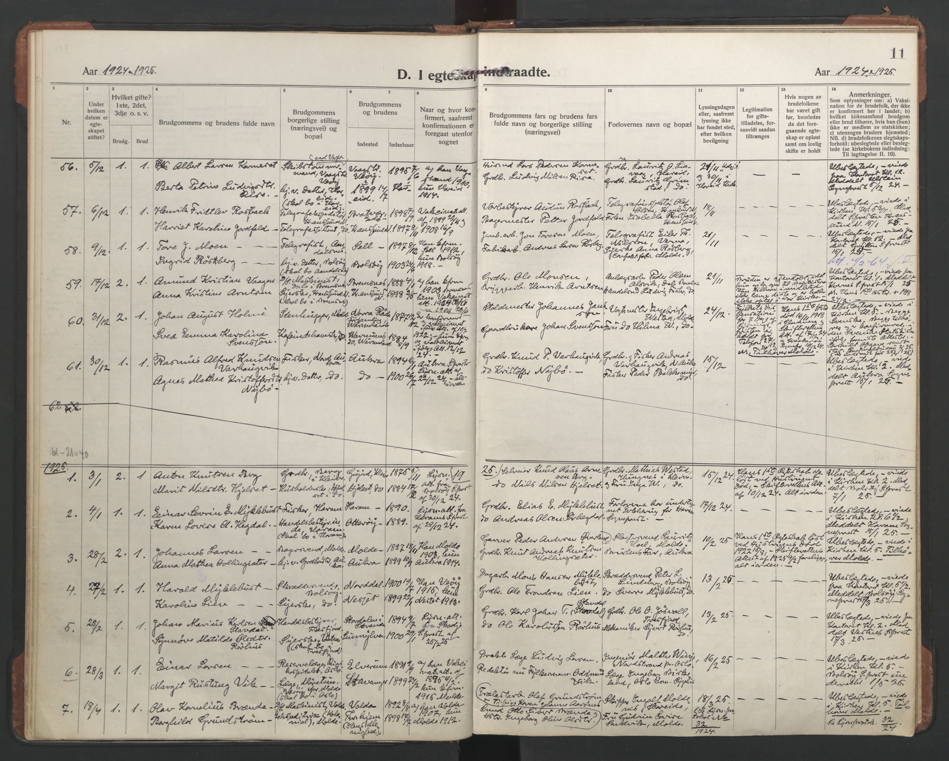 Ministerialprotokoller, klokkerbøker og fødselsregistre - Møre og Romsdal, AV/SAT-A-1454/558/L0698: Parish register (official) no. 558A12, 1922-1937, p. 11