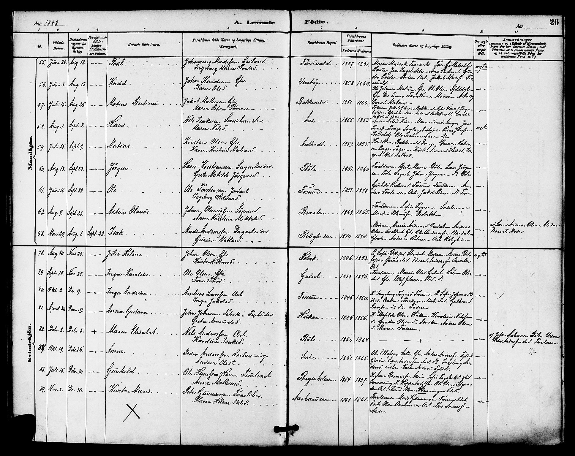 Gjerpen kirkebøker, SAKO/A-265/F/Fa/L0010: Parish register (official) no. I 10, 1886-1895, p. 26