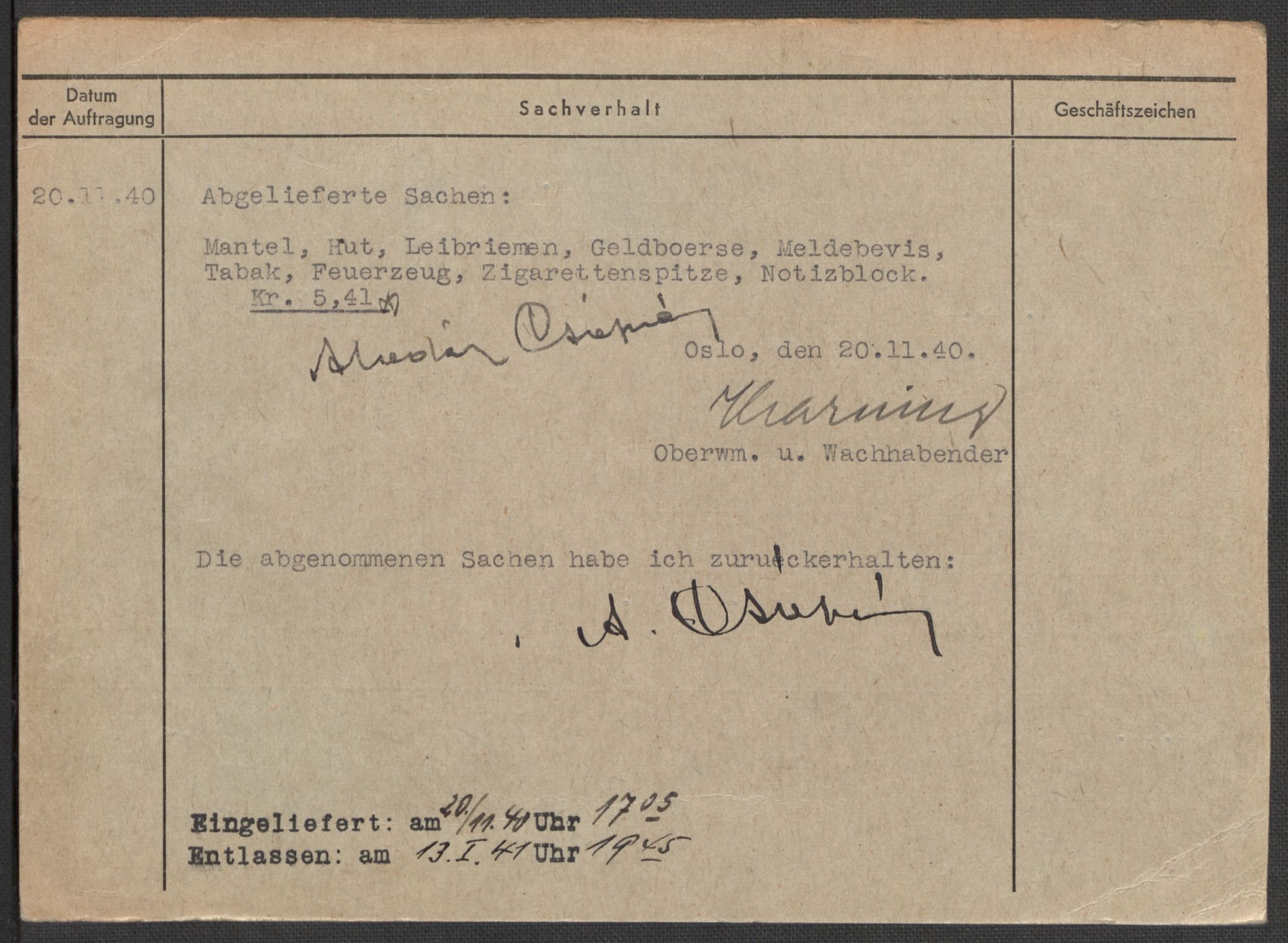 Befehlshaber der Sicherheitspolizei und des SD, AV/RA-RAFA-5969/E/Ea/Eaa/L0002: Register over norske fanger i Møllergata 19: Bj-Eng, 1940-1945, p. 848