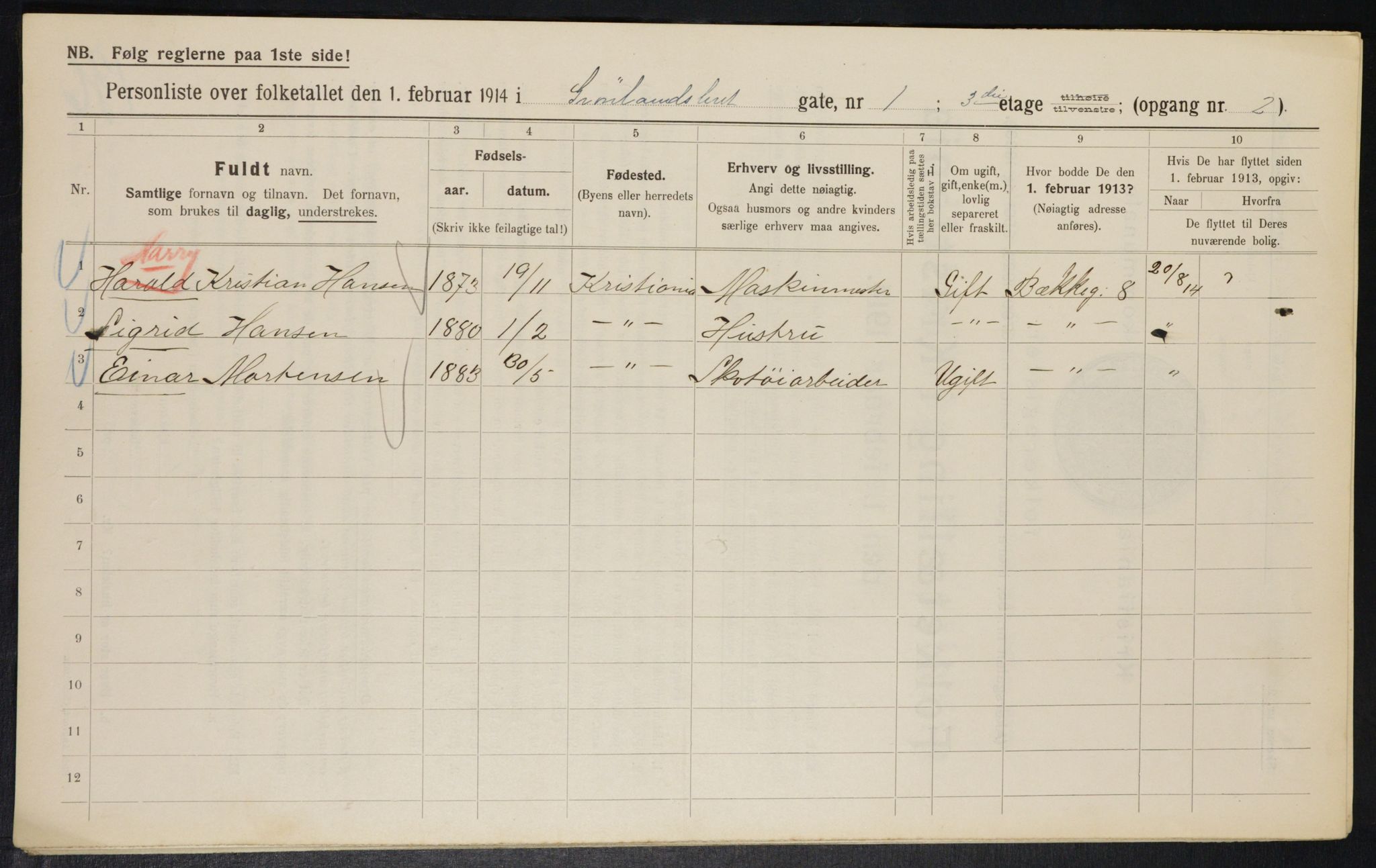 OBA, Municipal Census 1914 for Kristiania, 1914, p. 31663