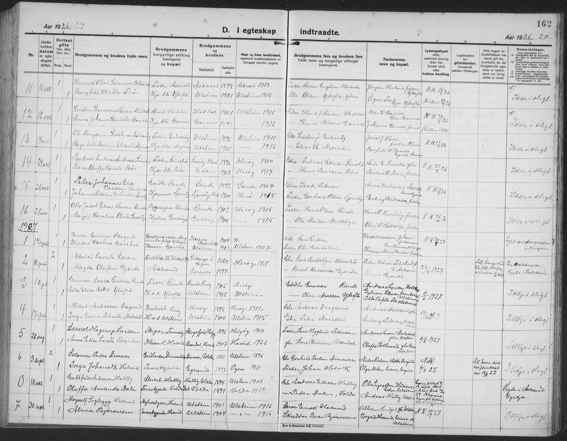 Ministerialprotokoller, klokkerbøker og fødselsregistre - Møre og Romsdal, SAT/A-1454/509/L0113: Parish register (copy) no. 509C03, 1923-1939, p. 162