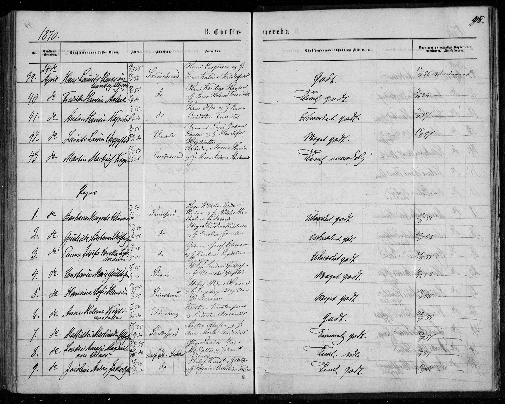 Sandar kirkebøker, SAKO/A-243/F/Fa/L0008: Parish register (official) no. 8, 1862-1871, p. 315