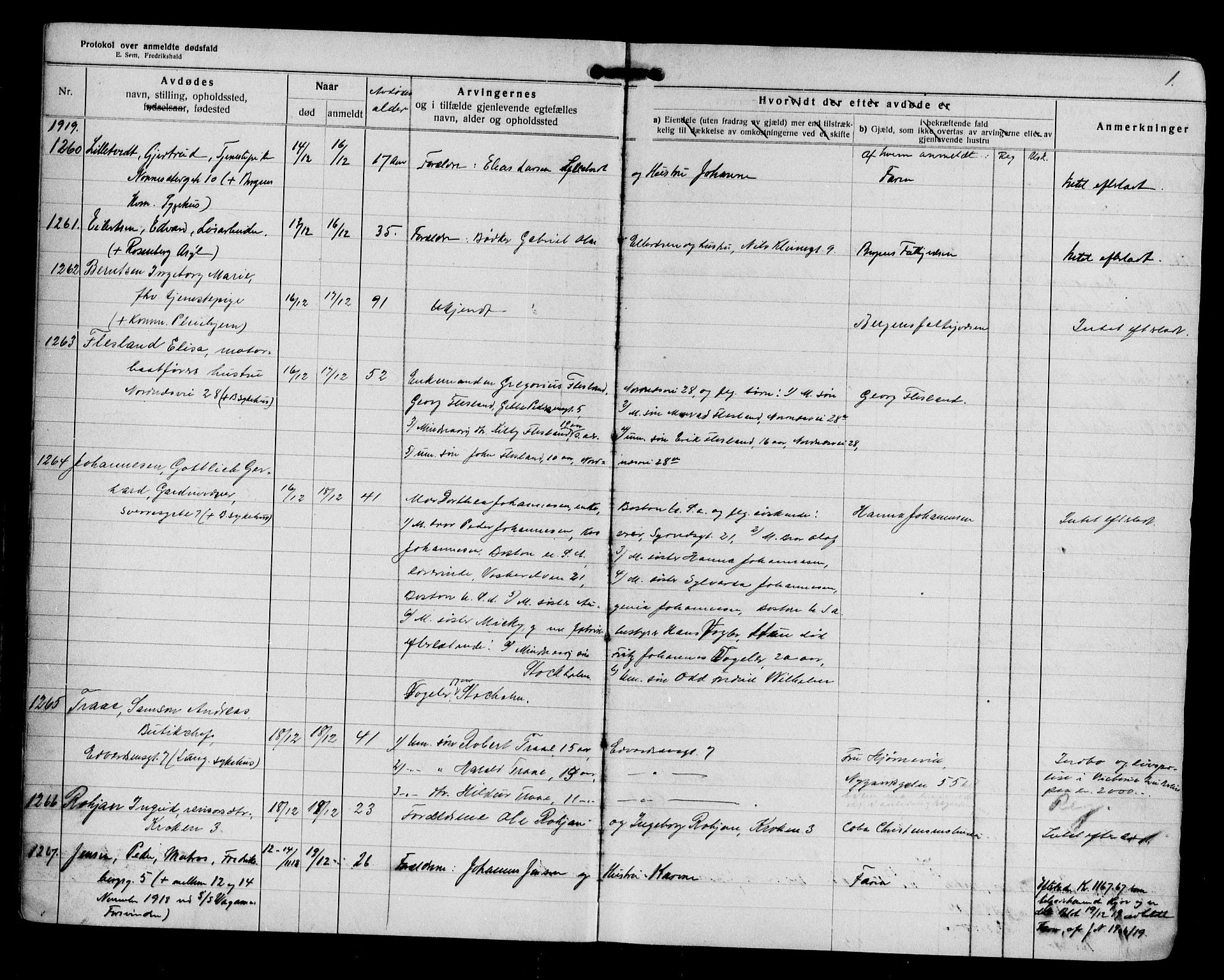 Byfogd og Byskriver i Bergen, AV/SAB-A-3401/06/06Na/L0013: Dødsfallsjournaler, 1919-1921, p. 1