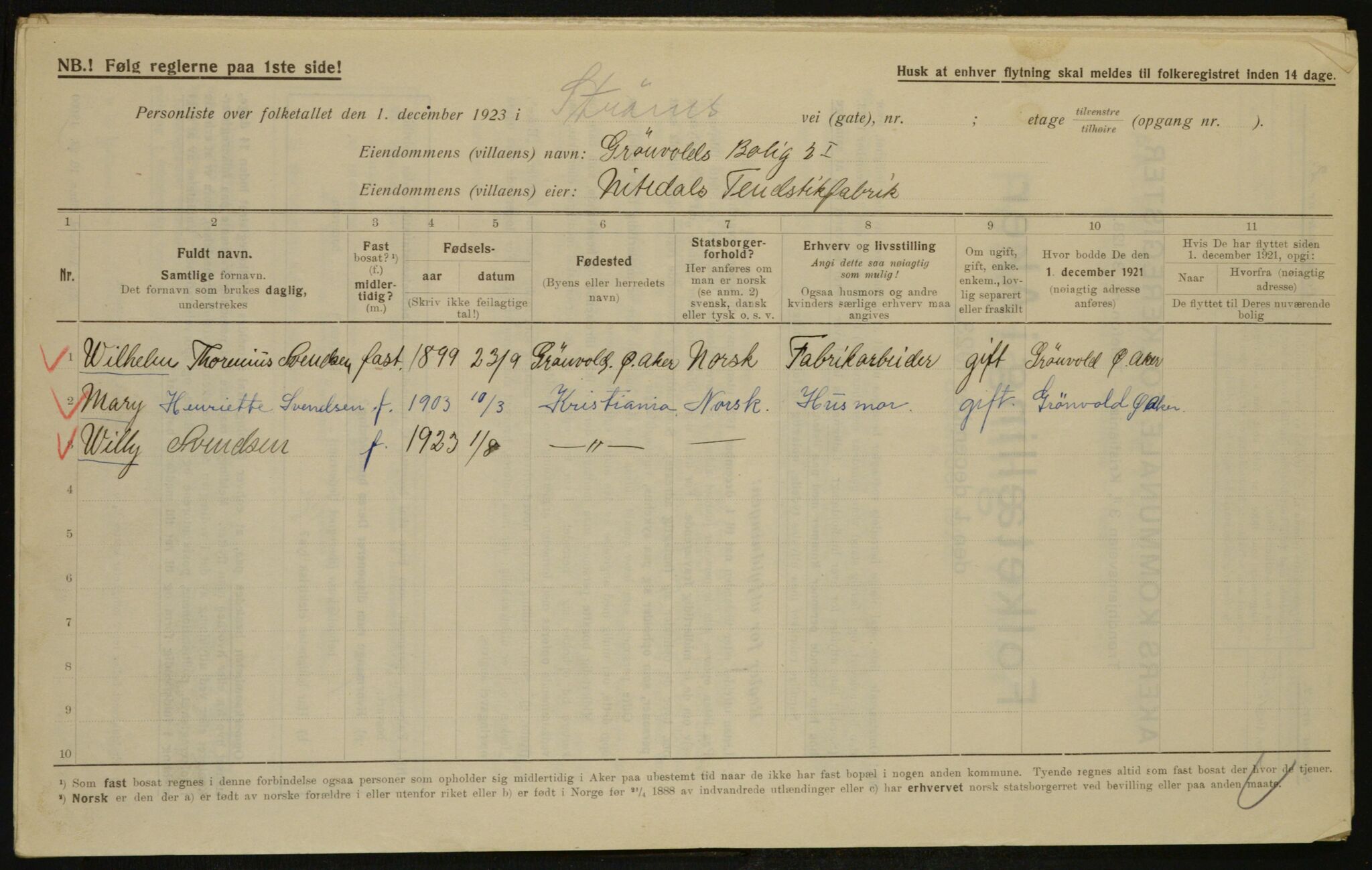 , Municipal Census 1923 for Aker, 1923, p. 31988