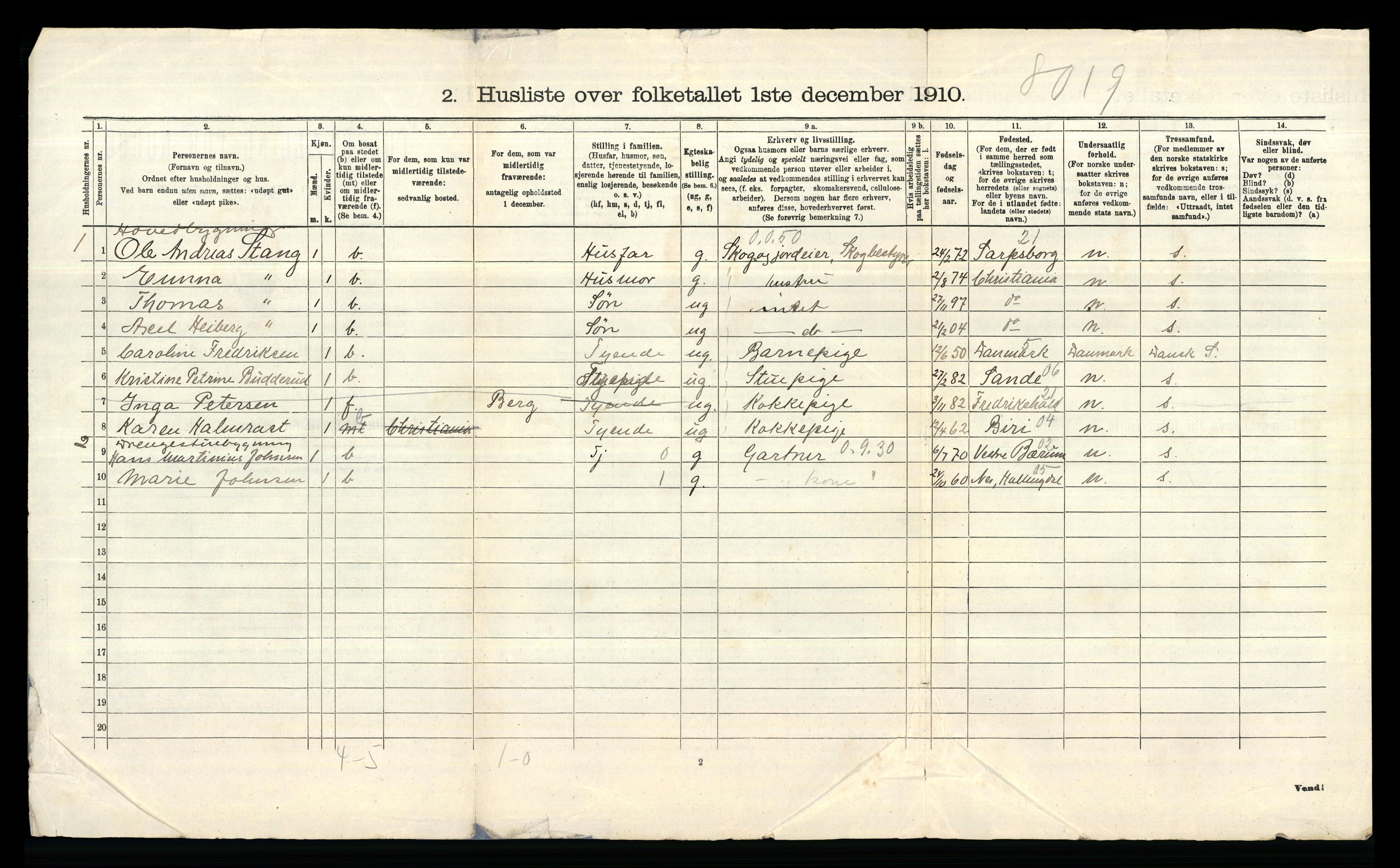 RA, 1910 census for Aker, 1910, p. 1458