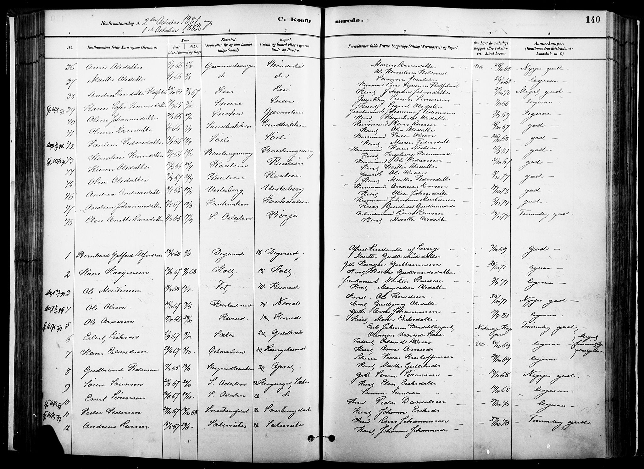Vinger prestekontor, SAH/PREST-024/H/Ha/Haa/L0014: Parish register (official) no. 14, 1881-1900, p. 140